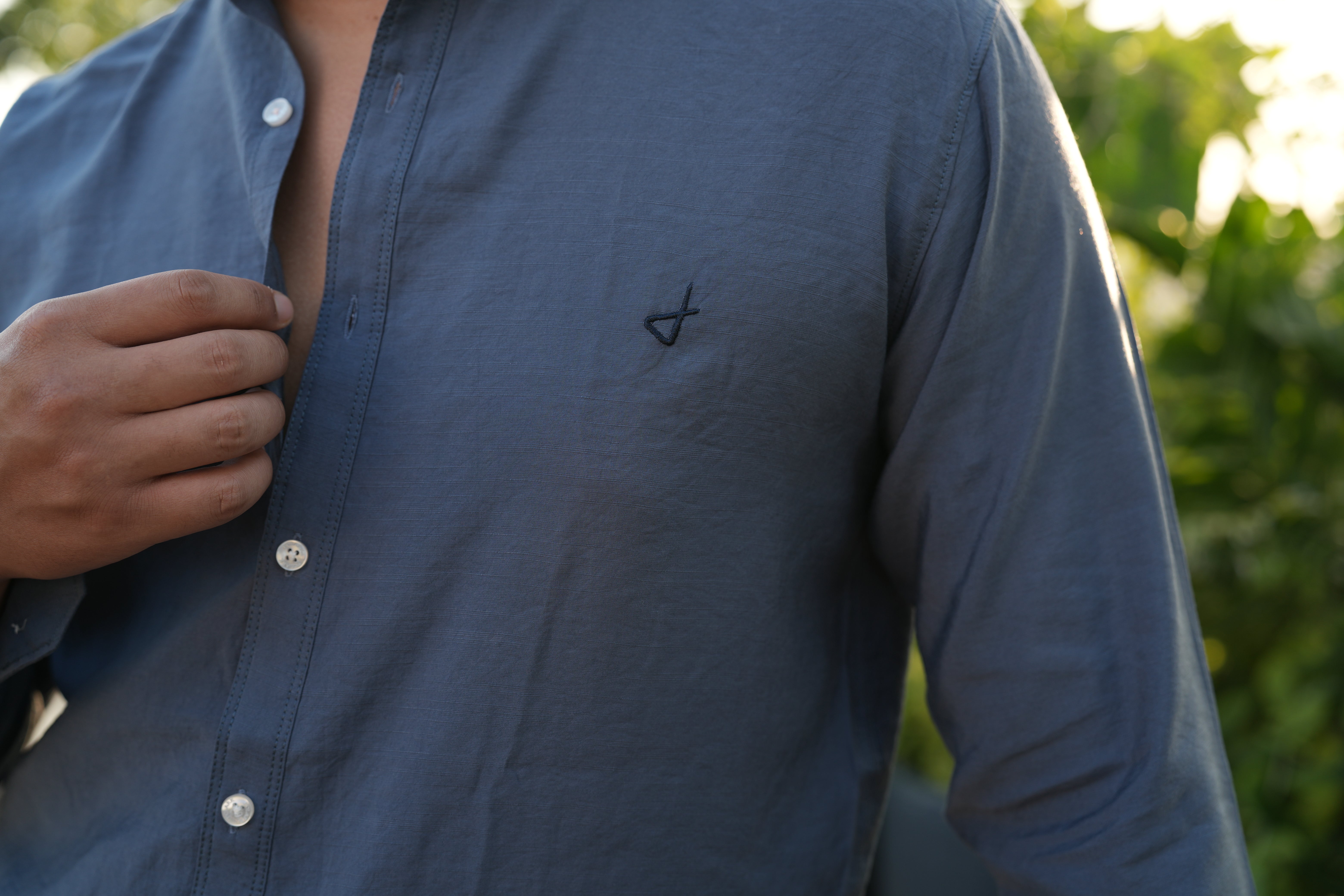 Light Blue Slub Lycra Plain Shirt
