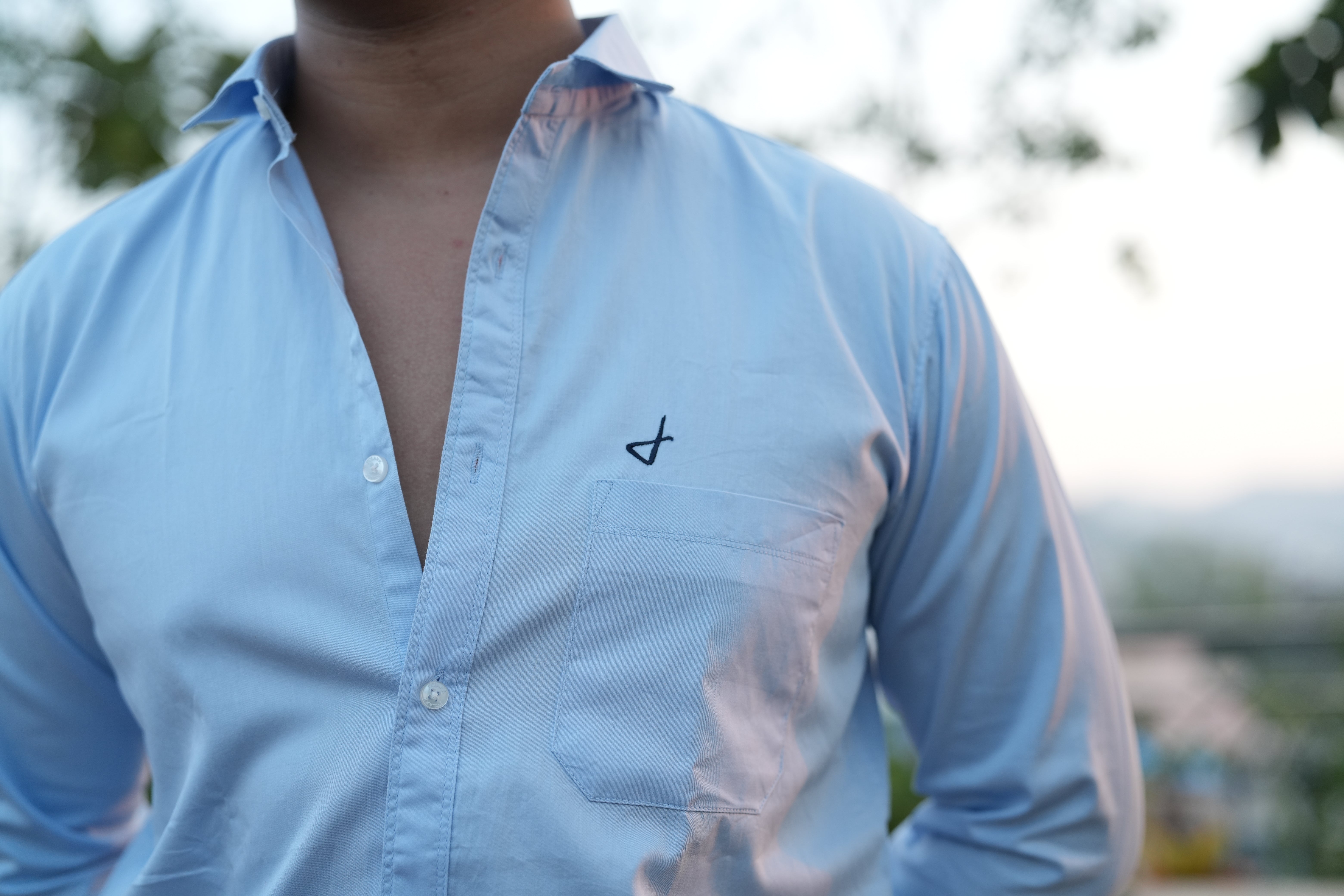 Sky Blue Satin Plain Shirt
