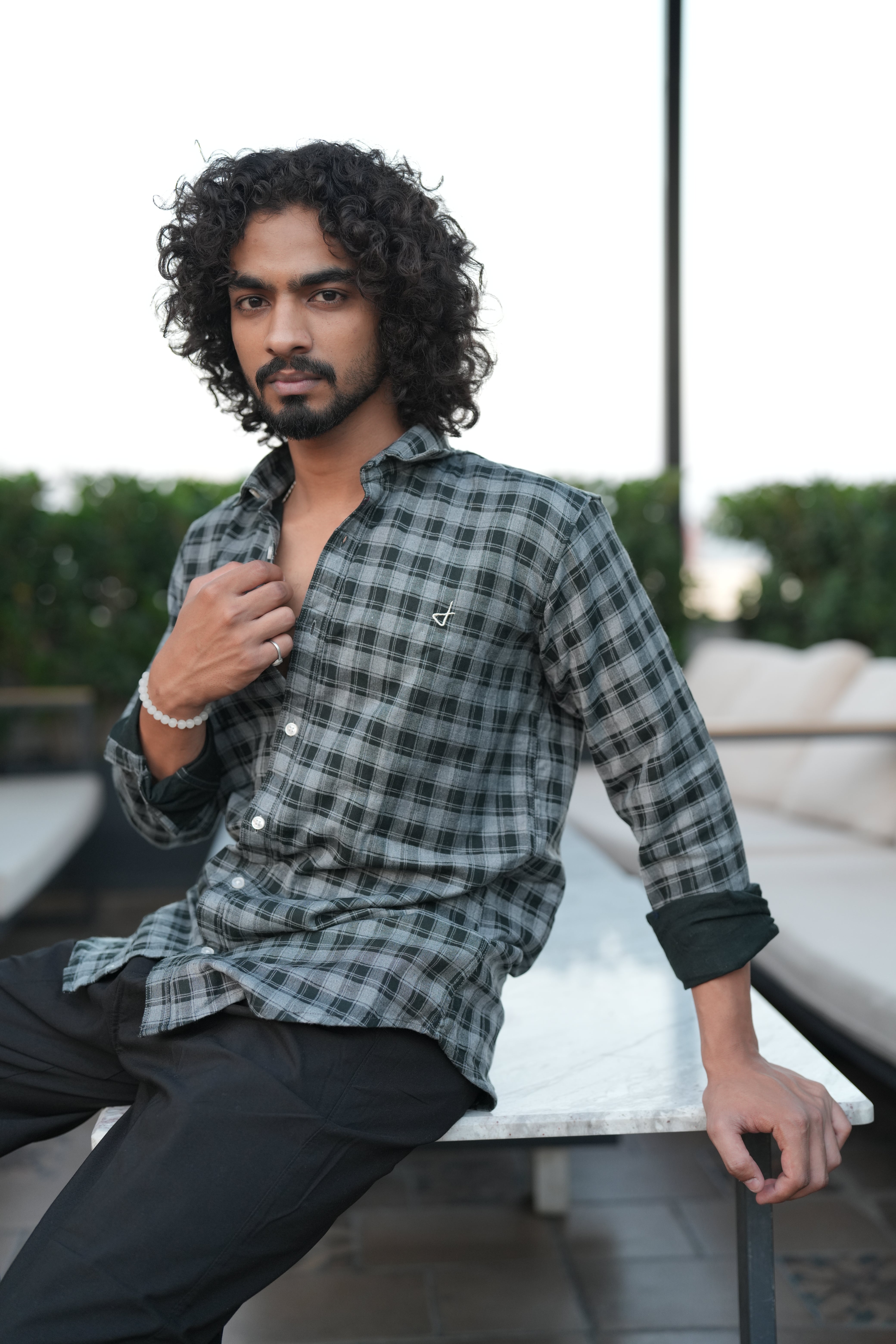Black Double Cloth Check Shirt