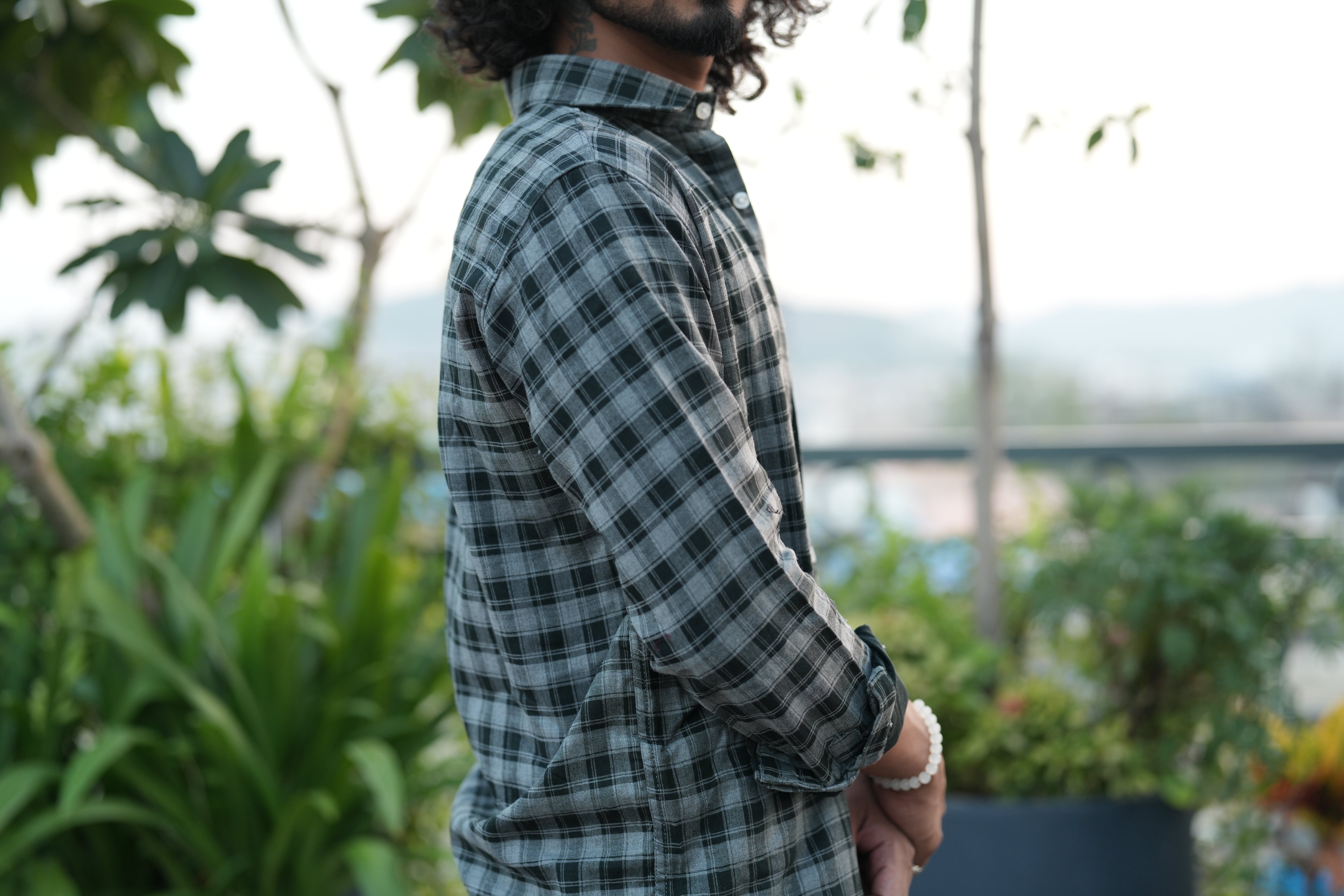 Black Double Cloth Check Shirt
