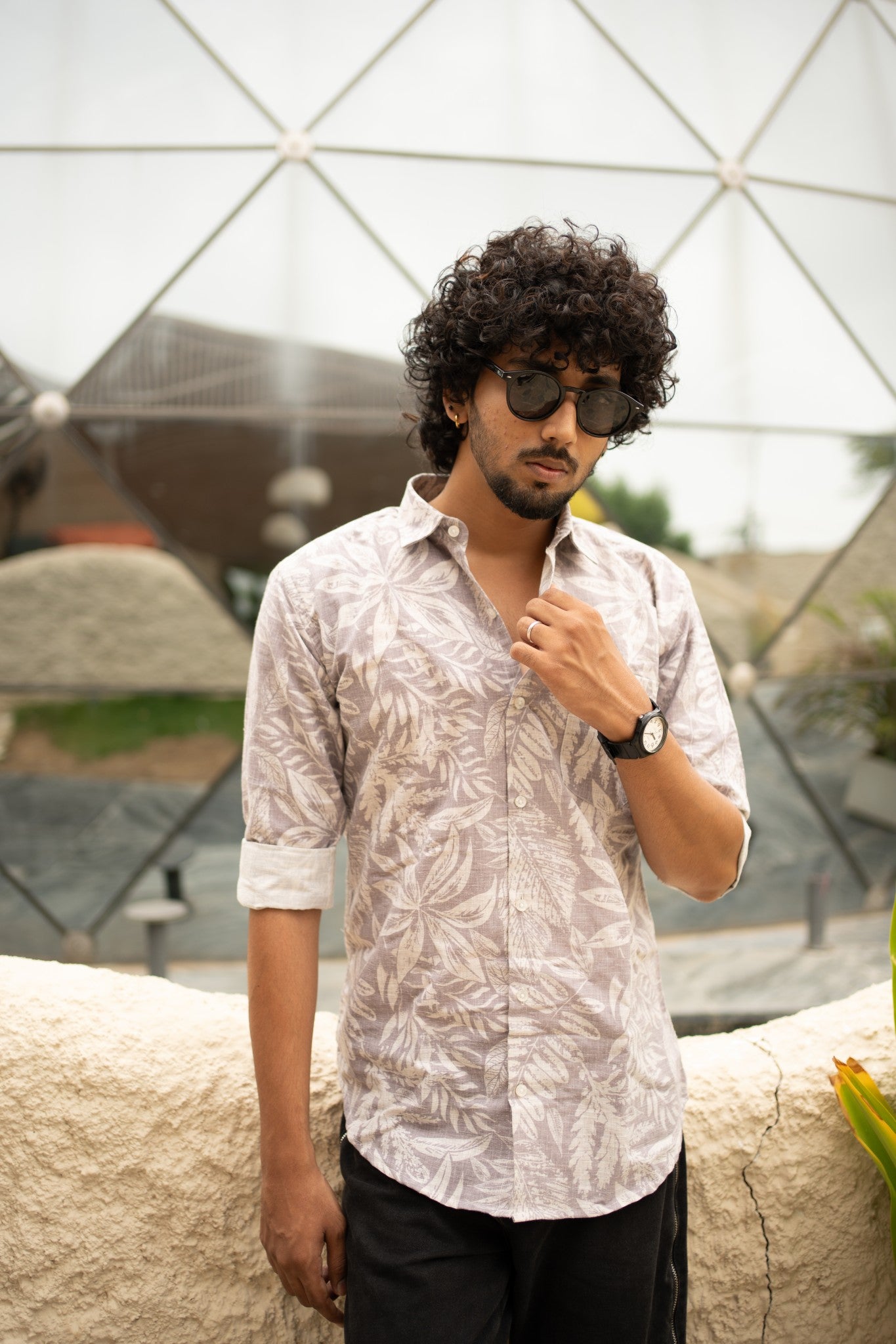 flora leaf purple shirt