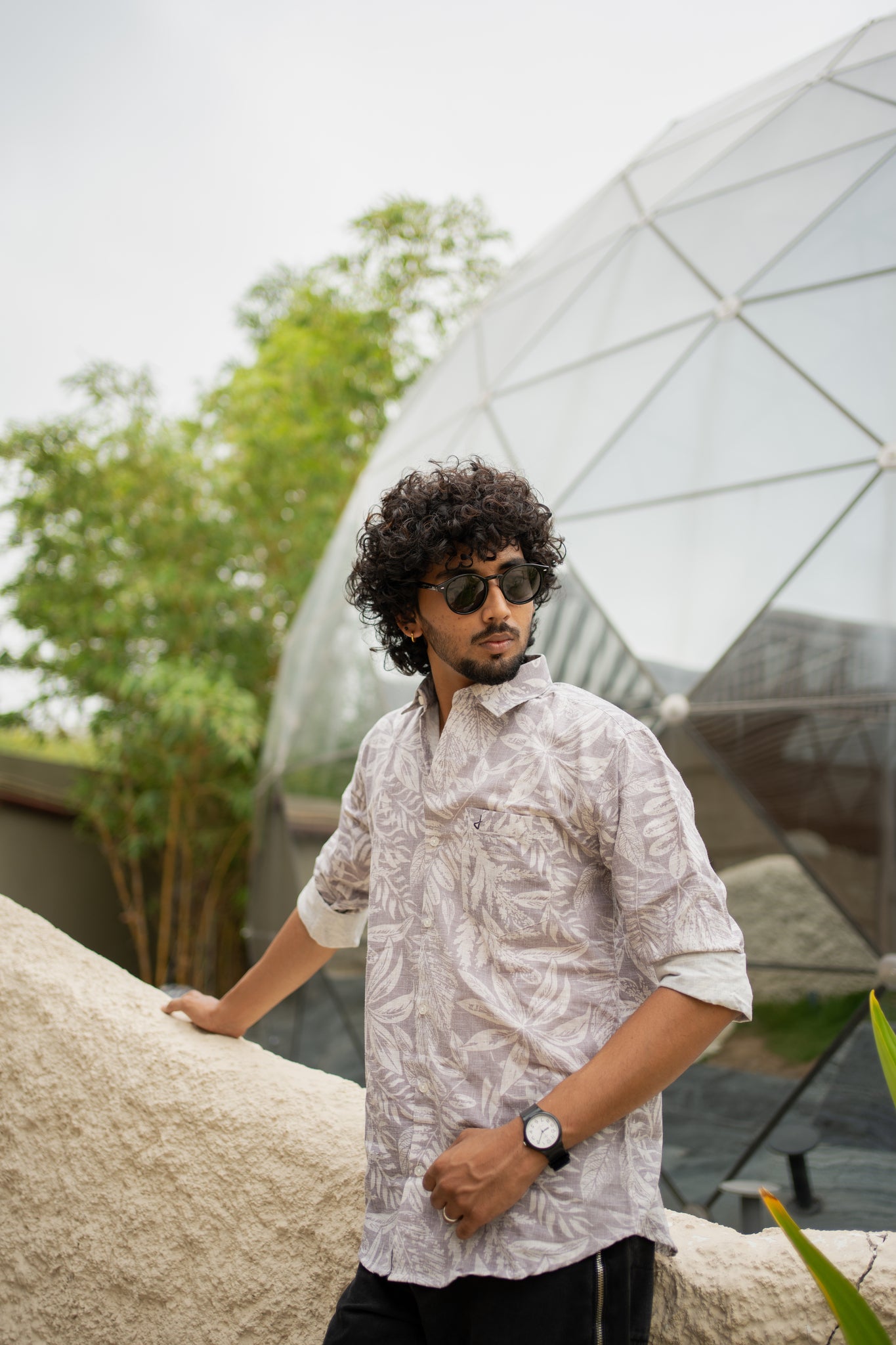 flora leaf purple shirt