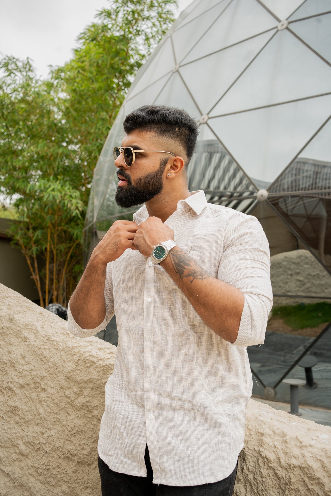 Tapue textured  jute cotton slim fit shirt