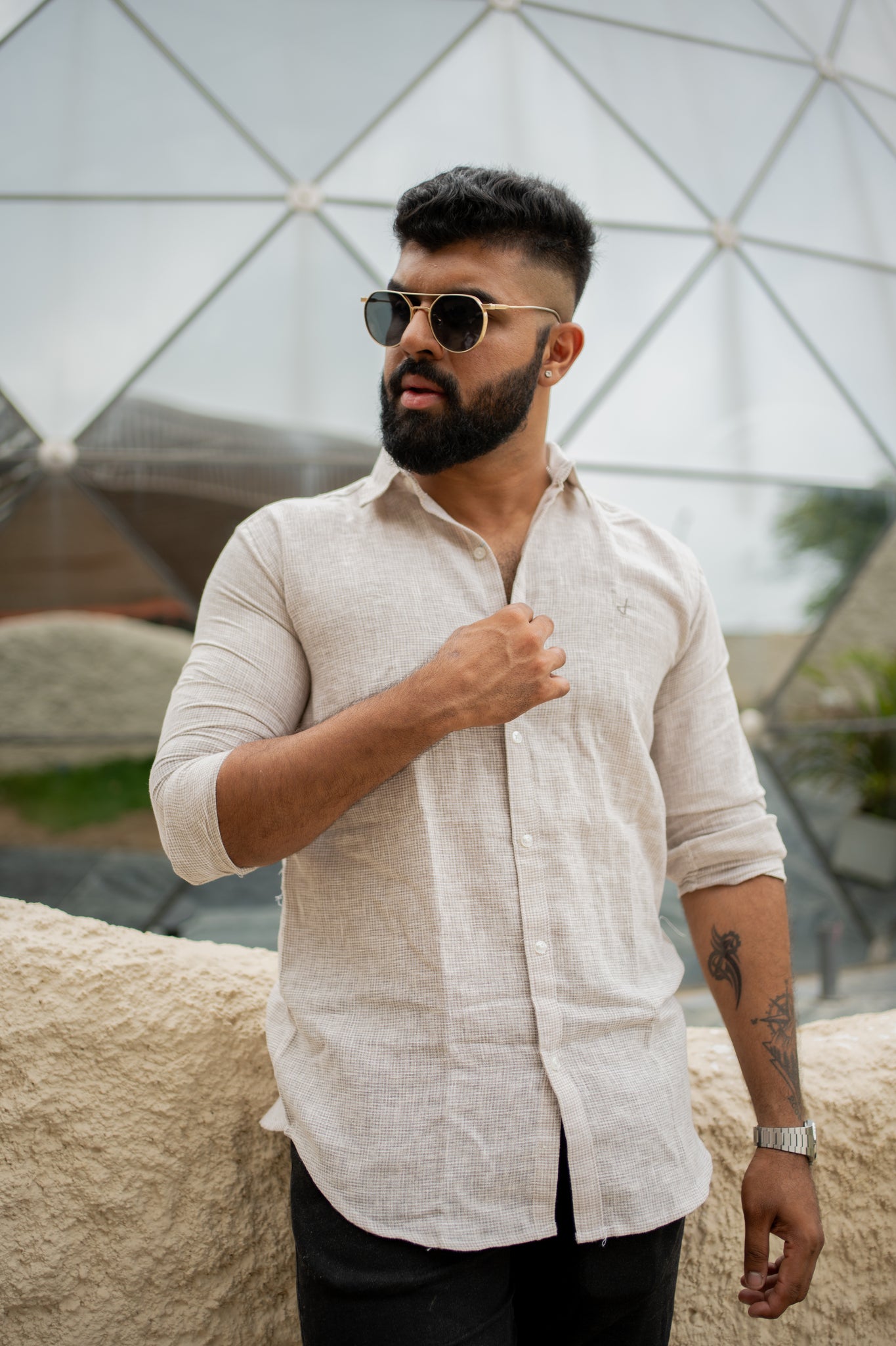 Tapue textured  jute cotton slim fit shirt