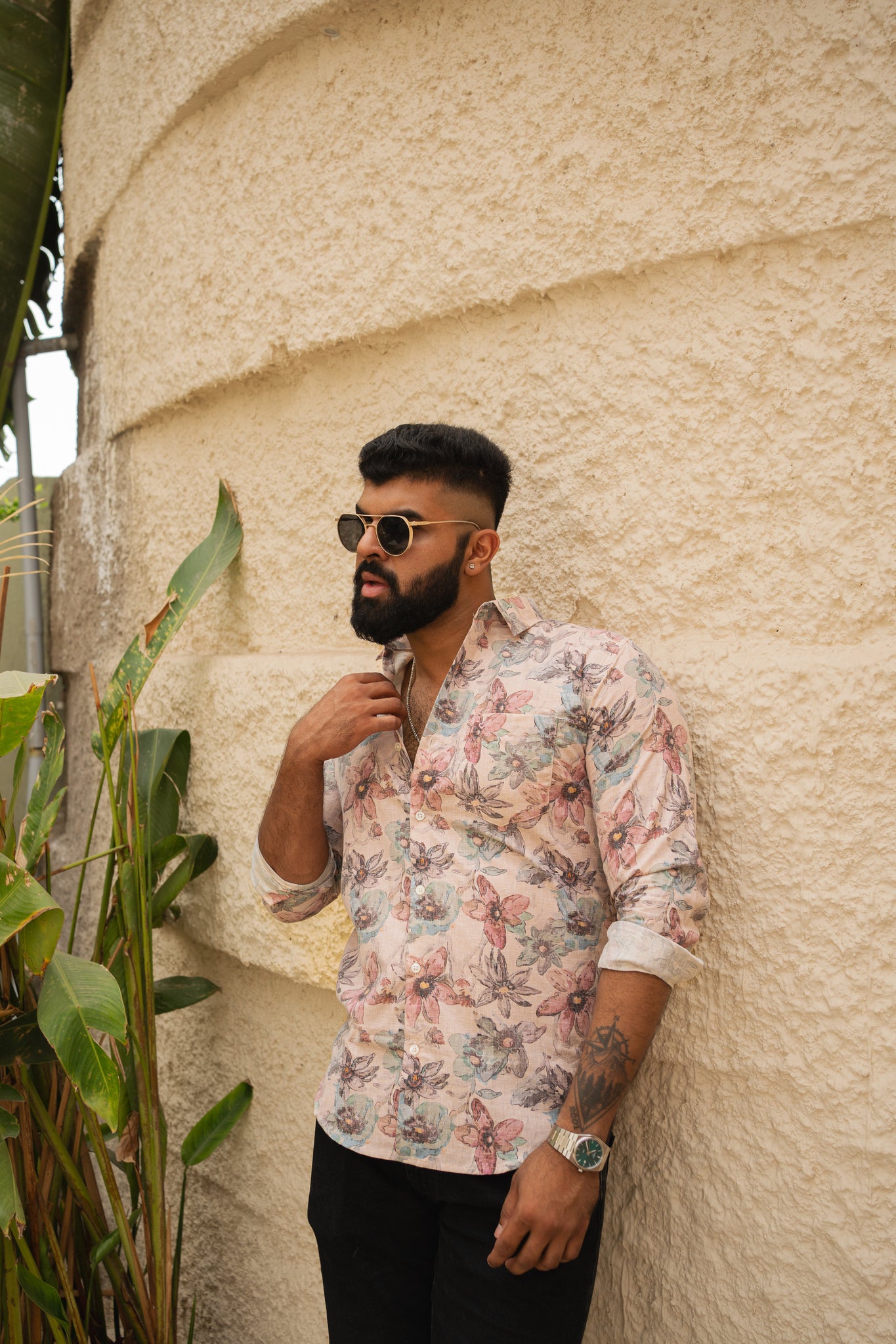 dusty pink floral print shirt