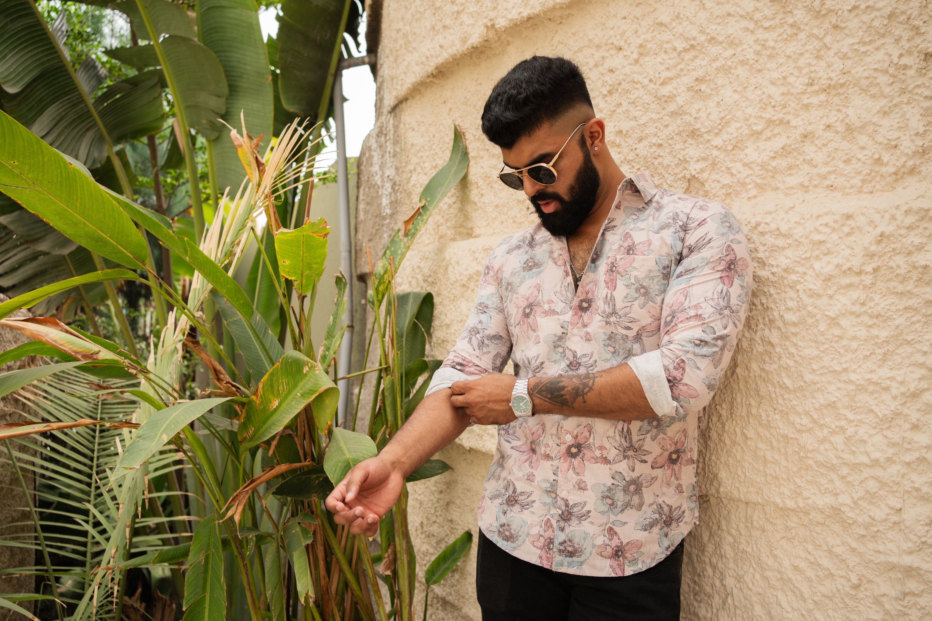 dusty pink floral print shirt