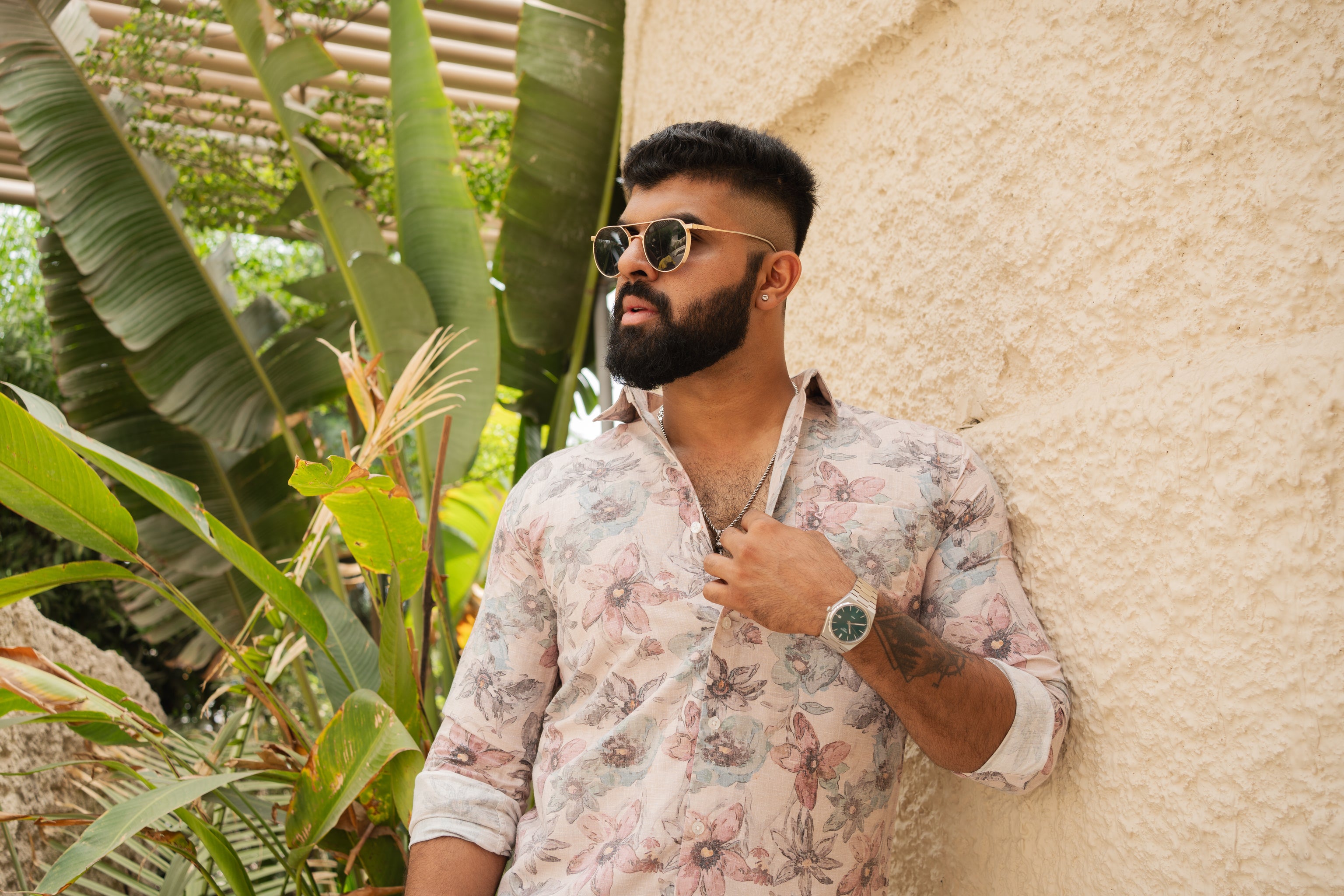 dusty pink floral print shirt
