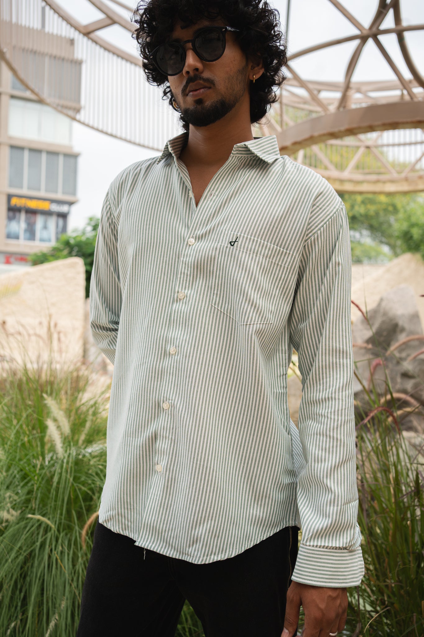 green stripe shirt