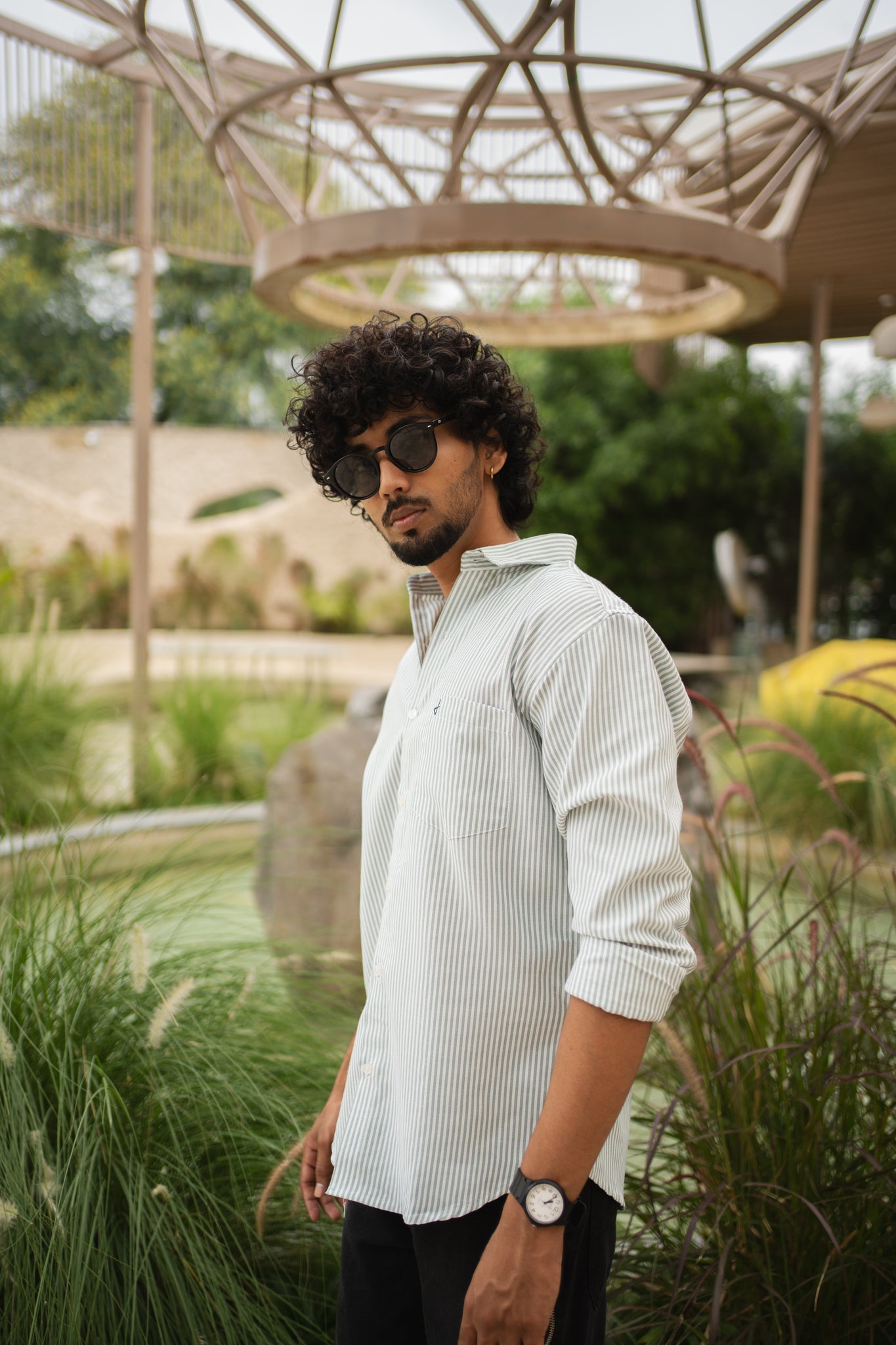 green stripe shirt