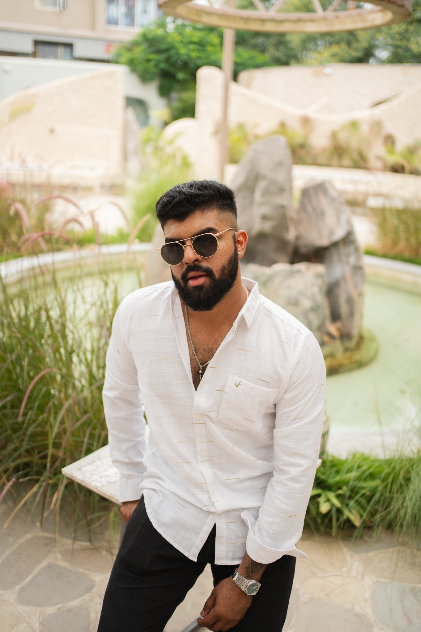 warm white textured shirt