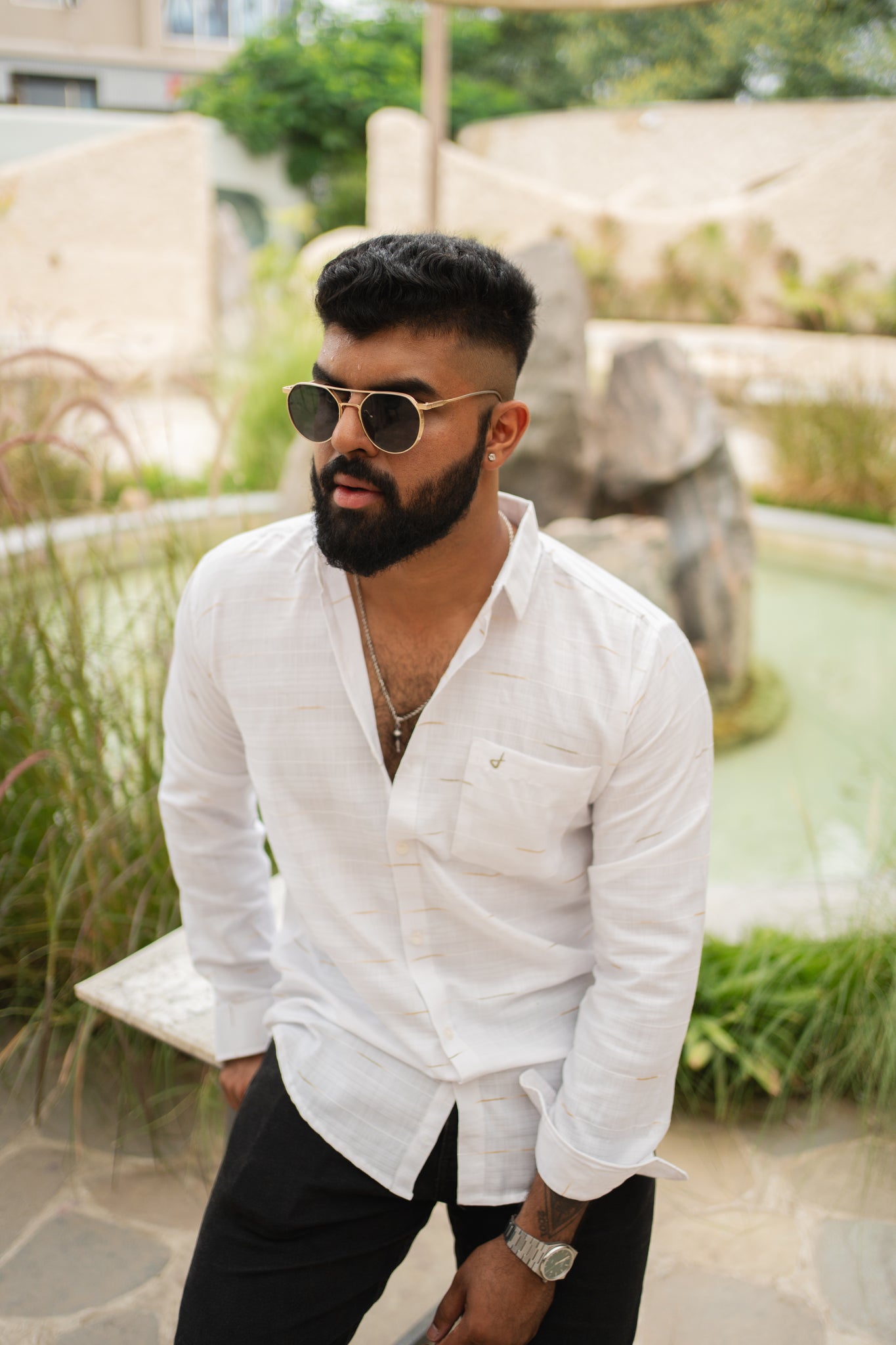 warm white textured shirt
