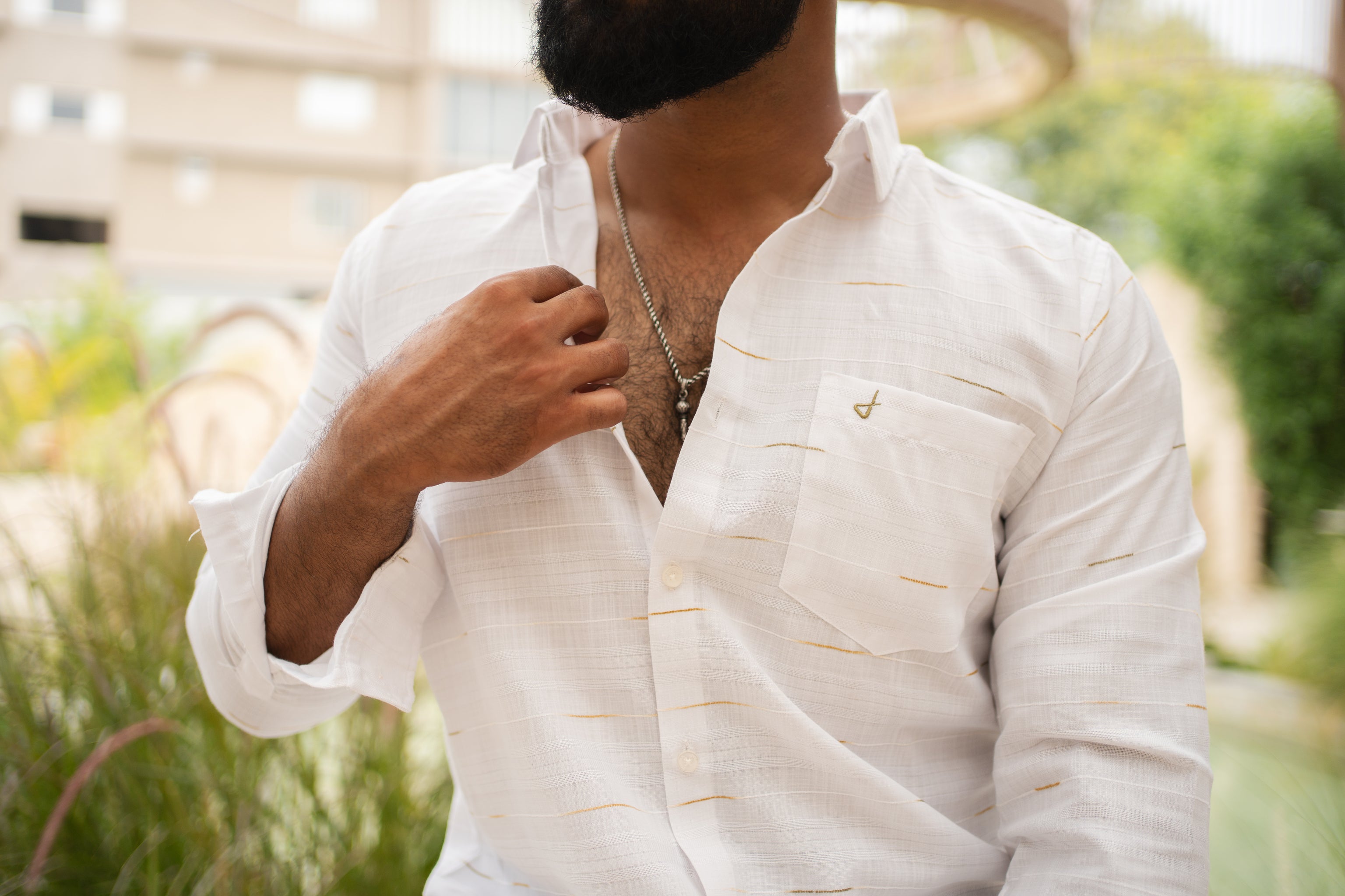 warm white textured shirt