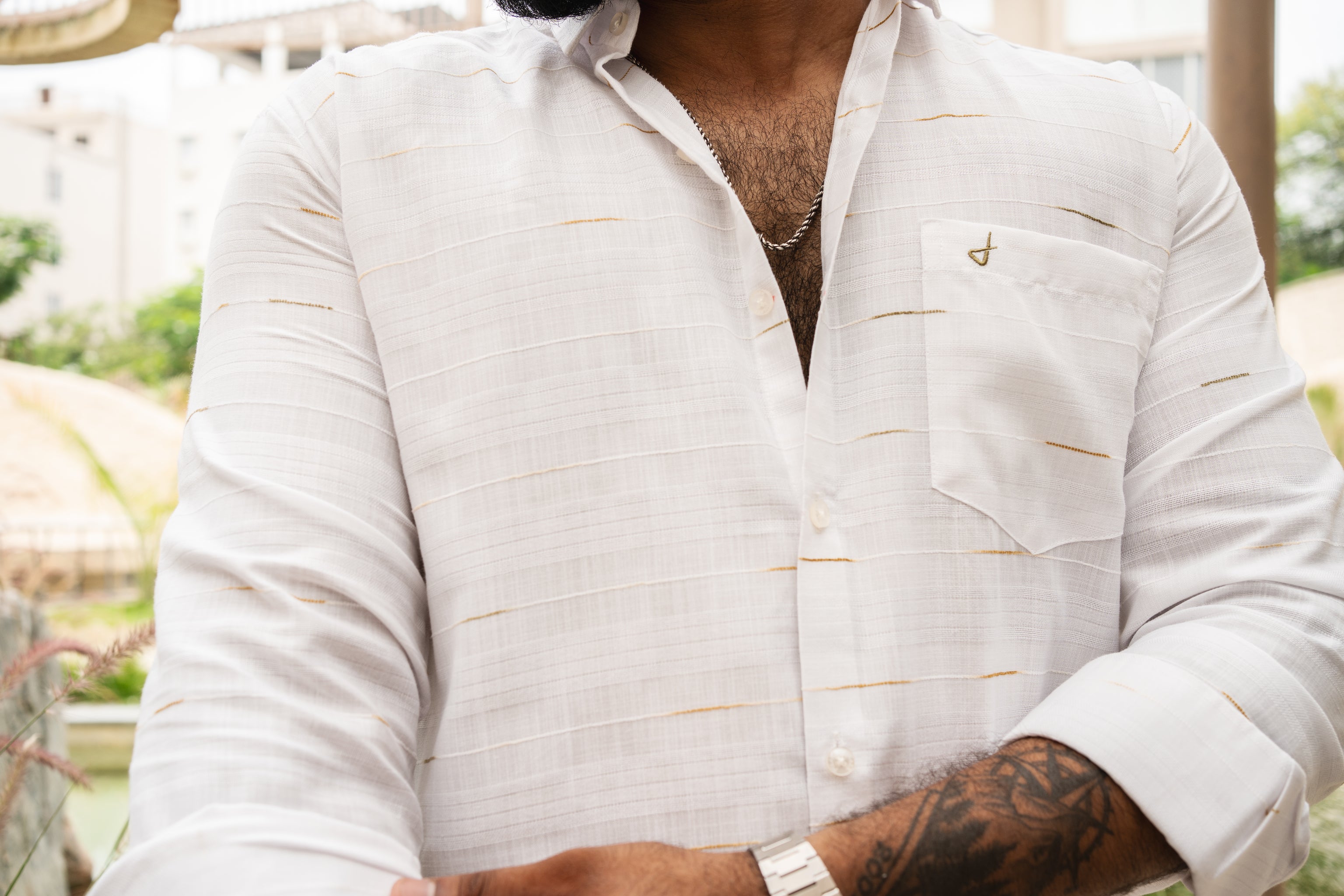 warm white textured shirt