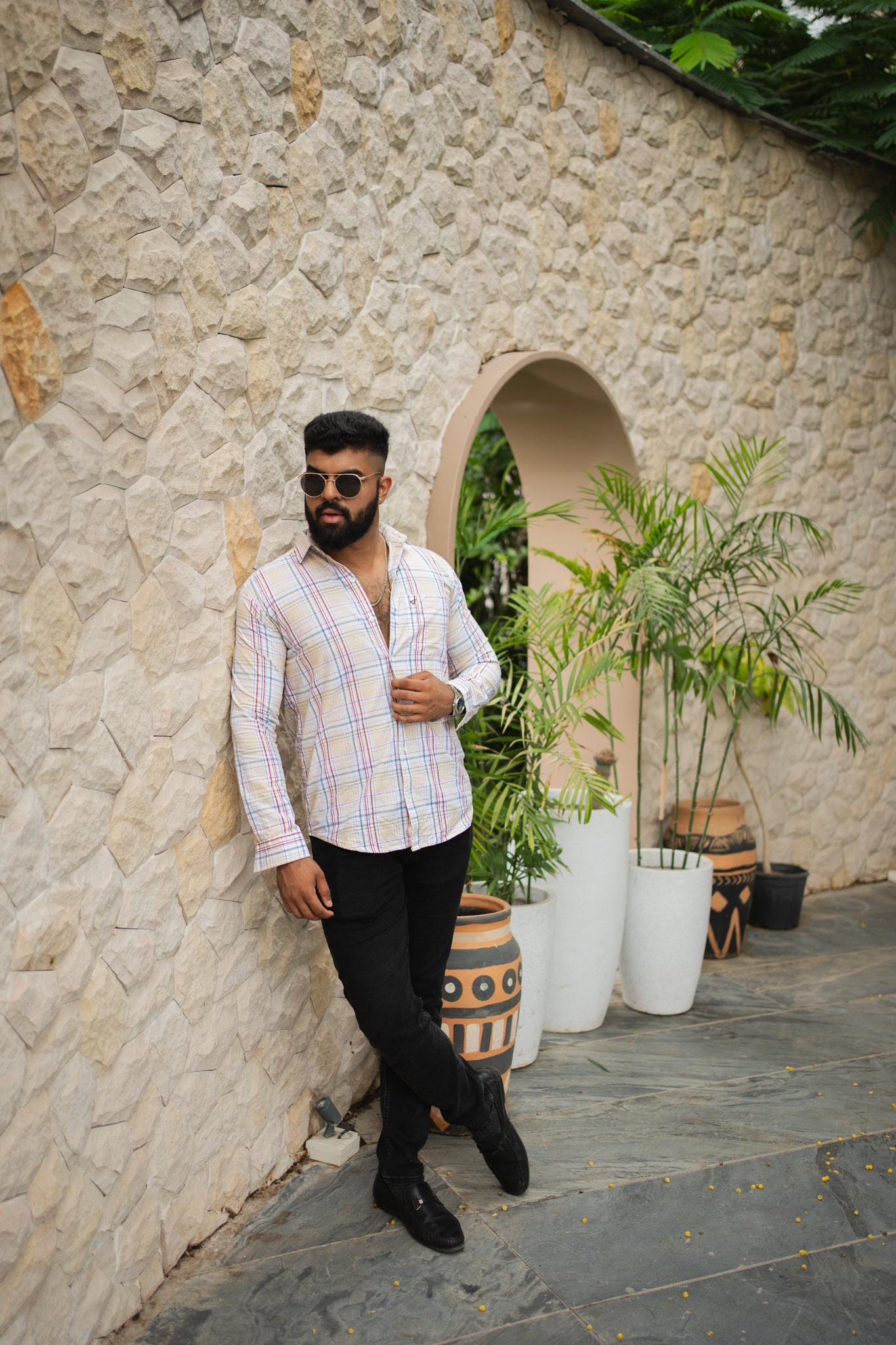 red slate check shirt