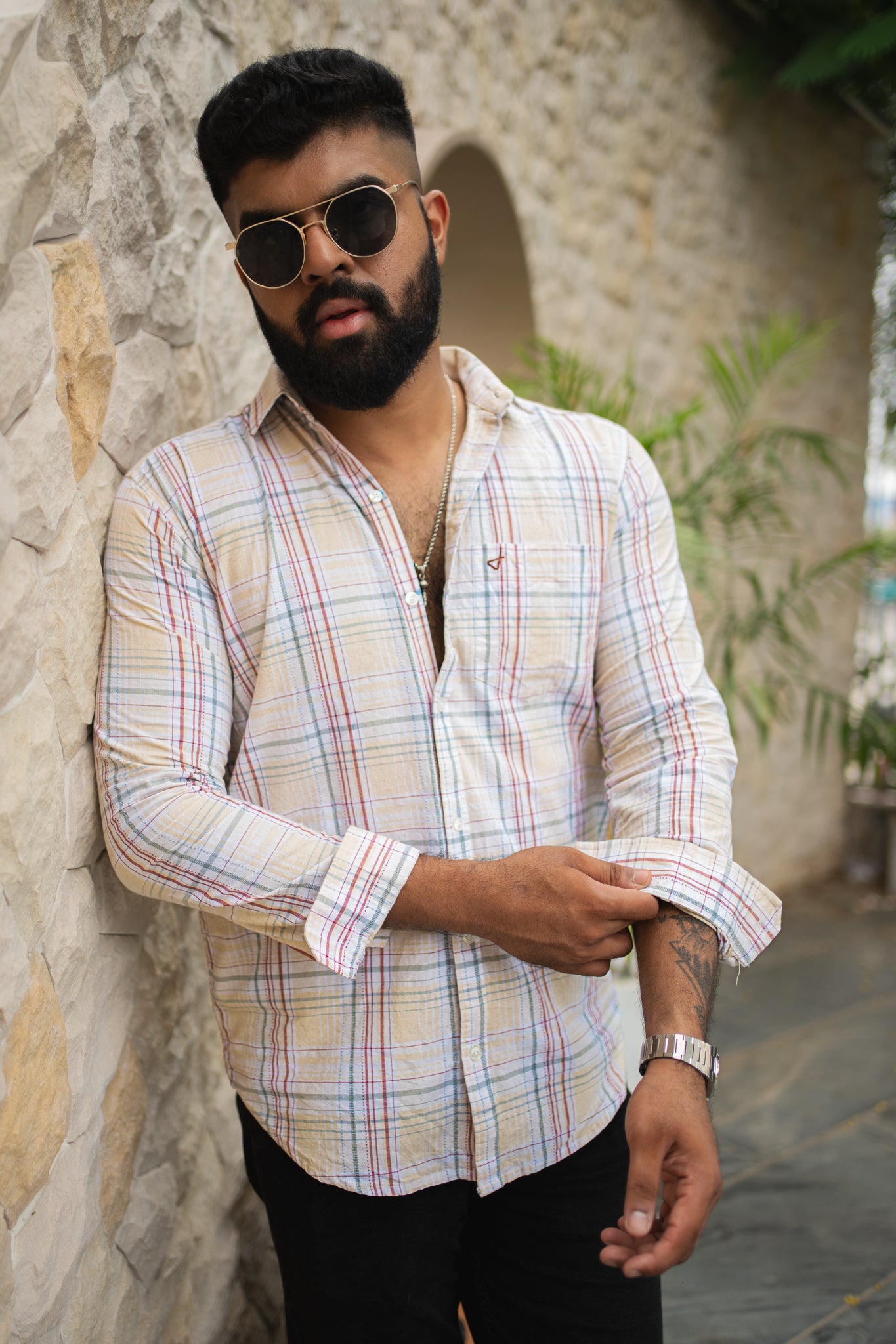 red slate check shirt