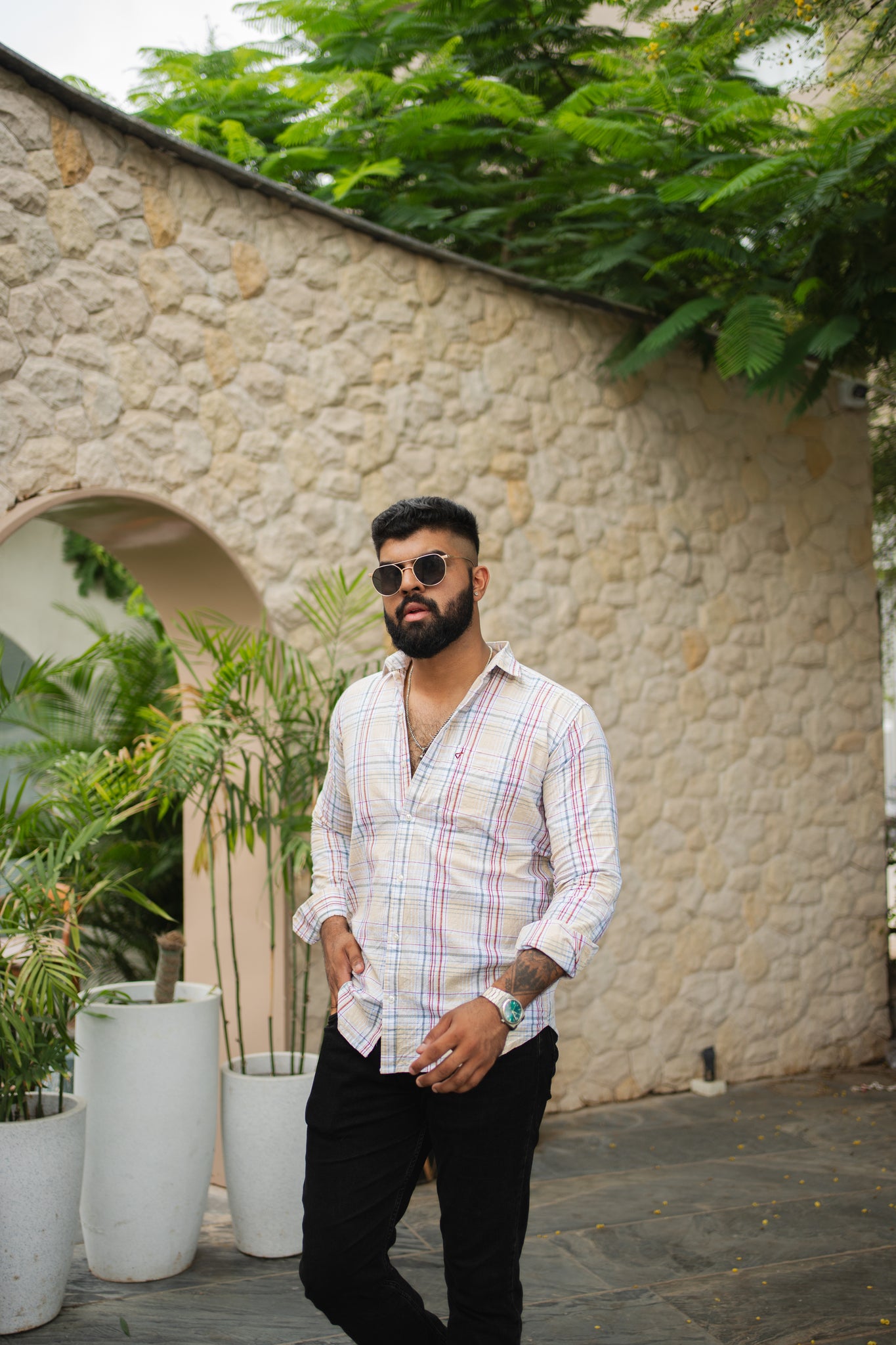 red slate check shirt