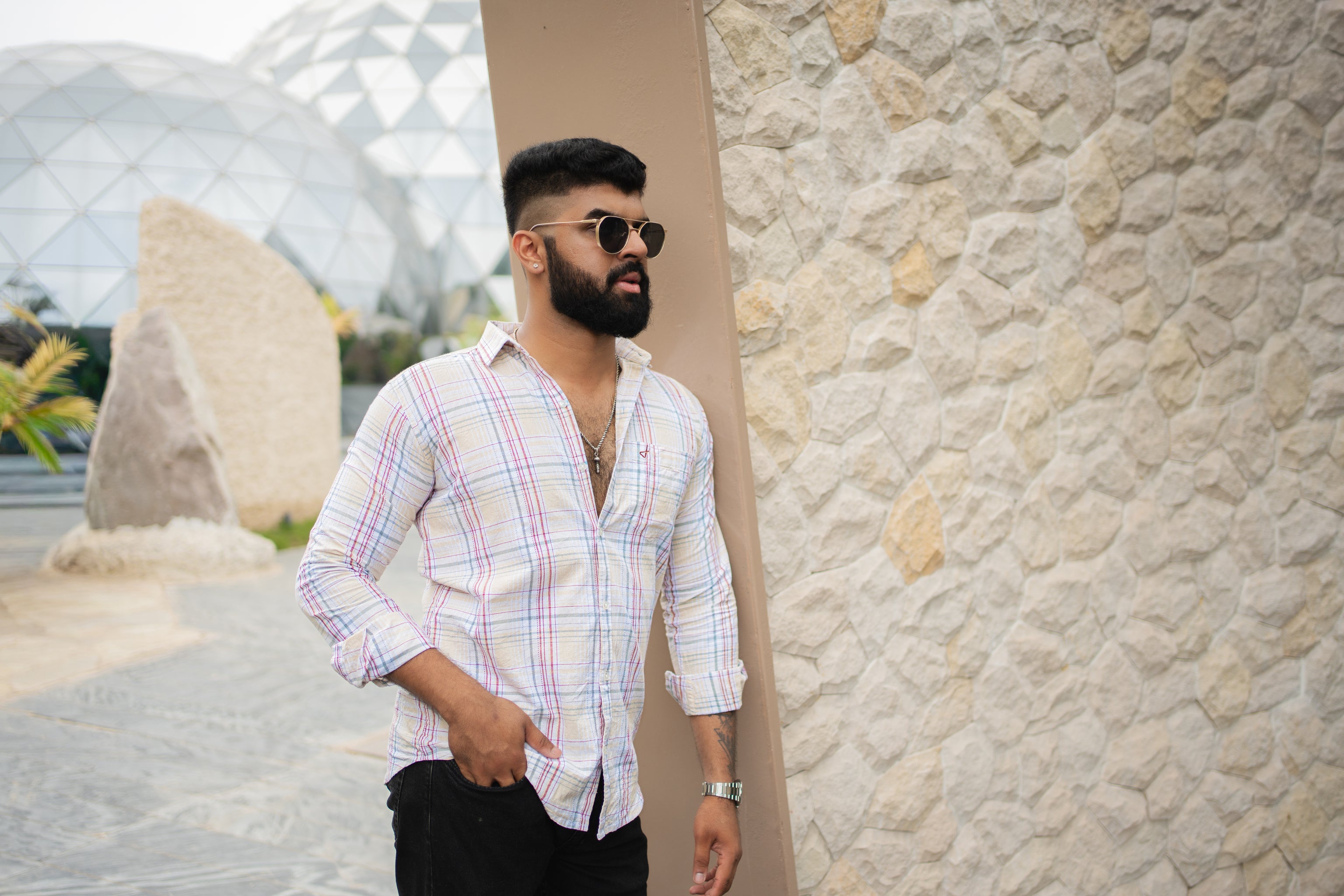 red slate check shirt