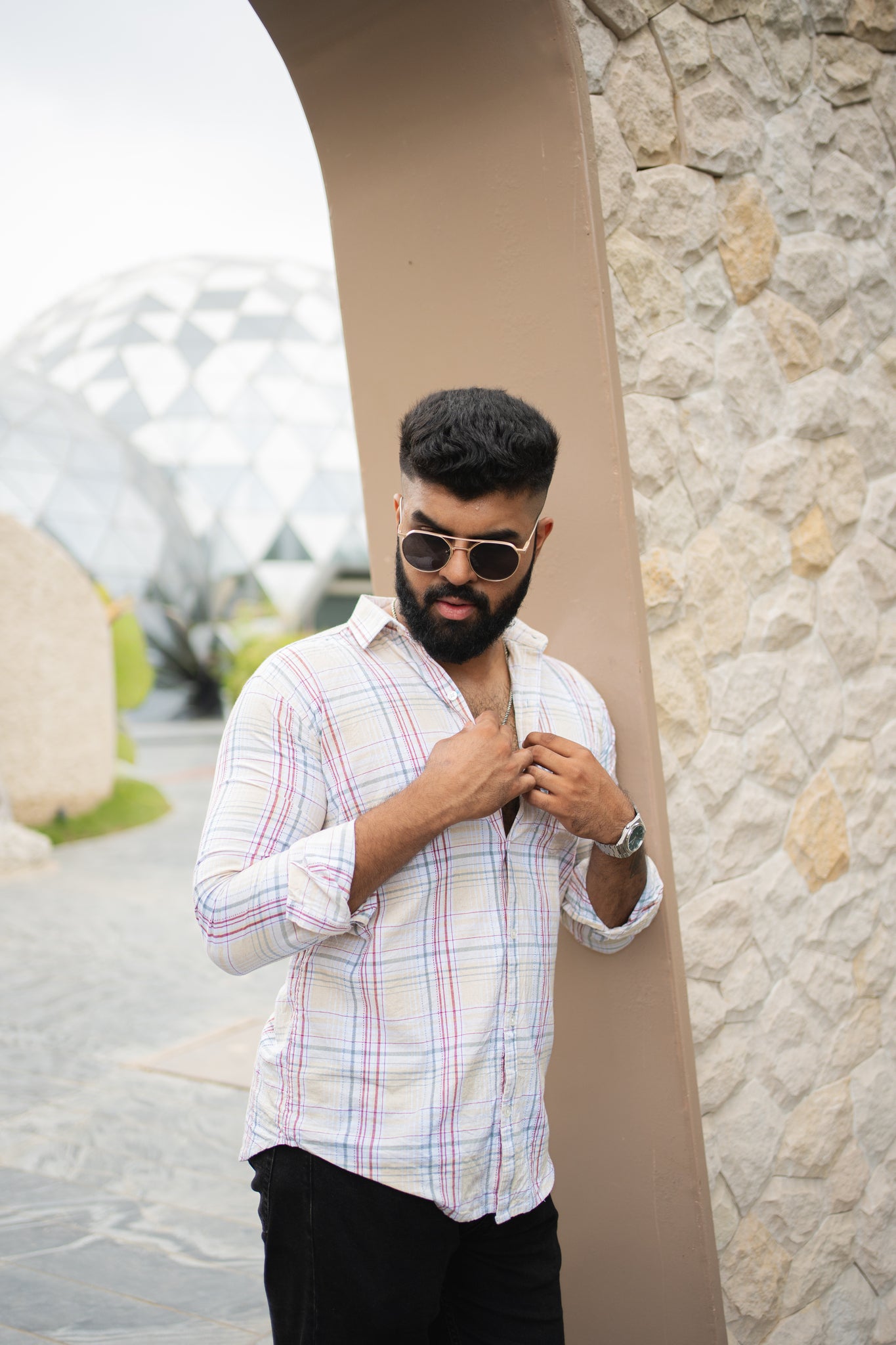 red slate check shirt
