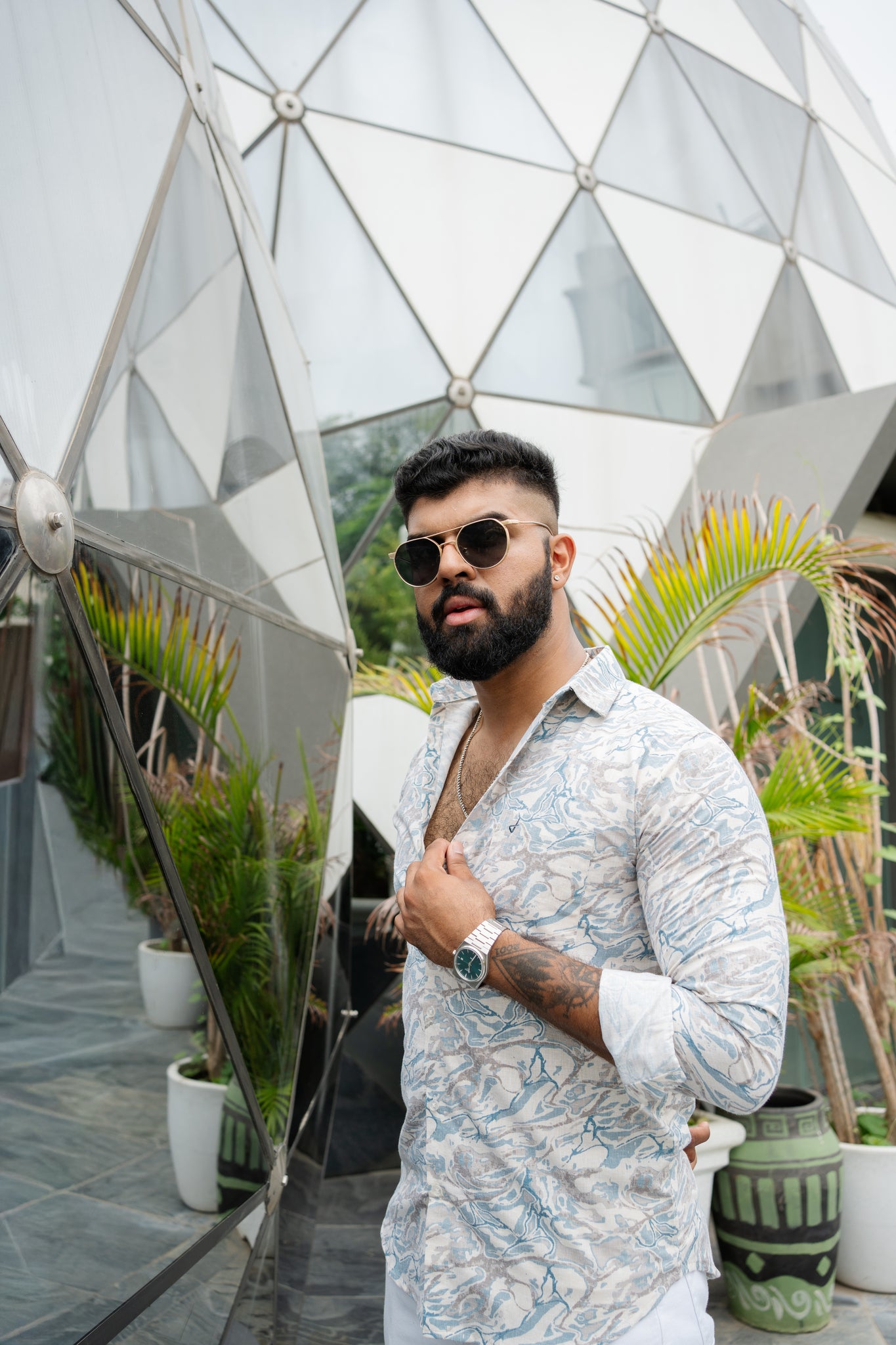 ocean blue slim fit printed shirt