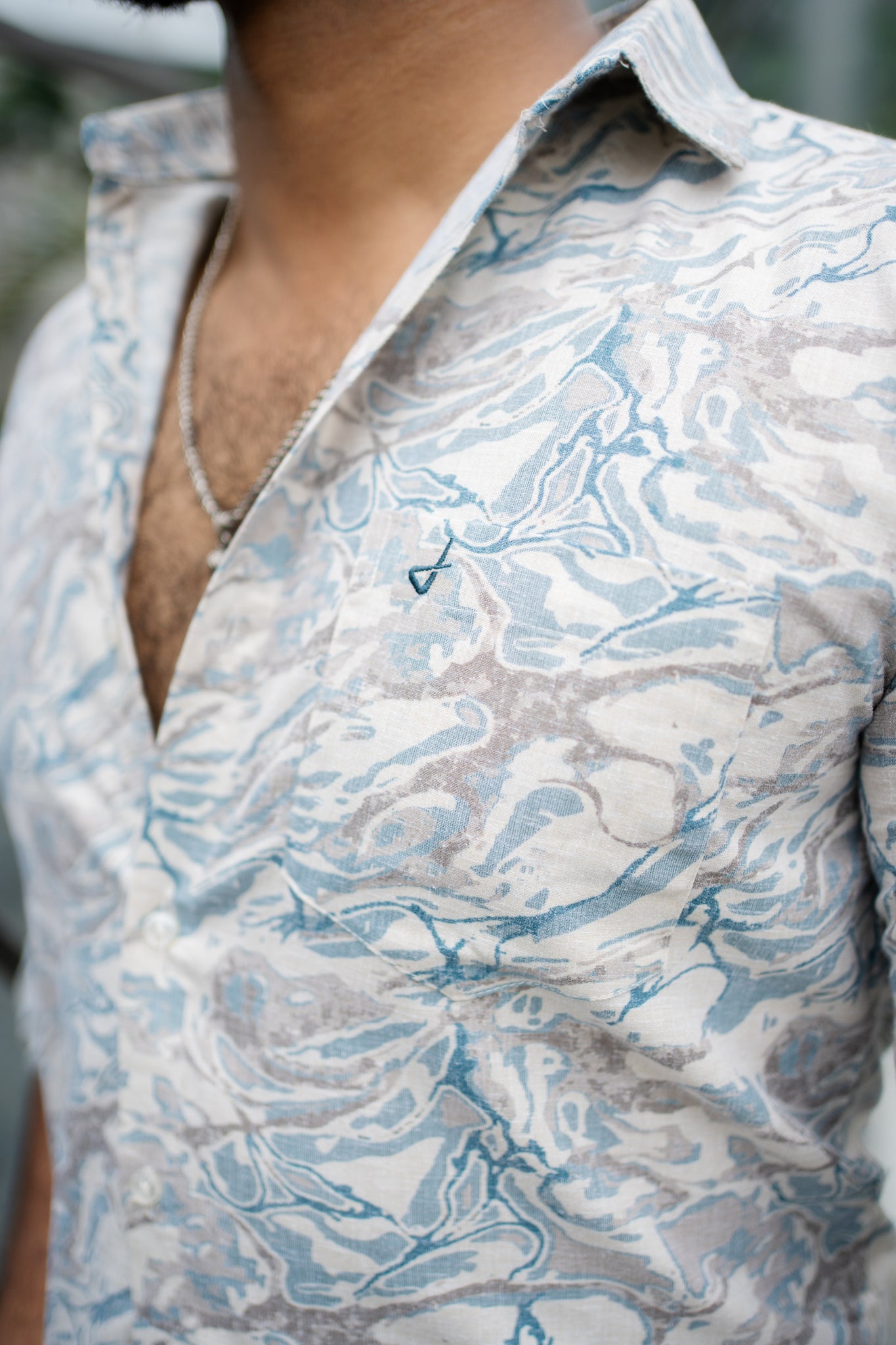 ocean blue slim fit printed shirt