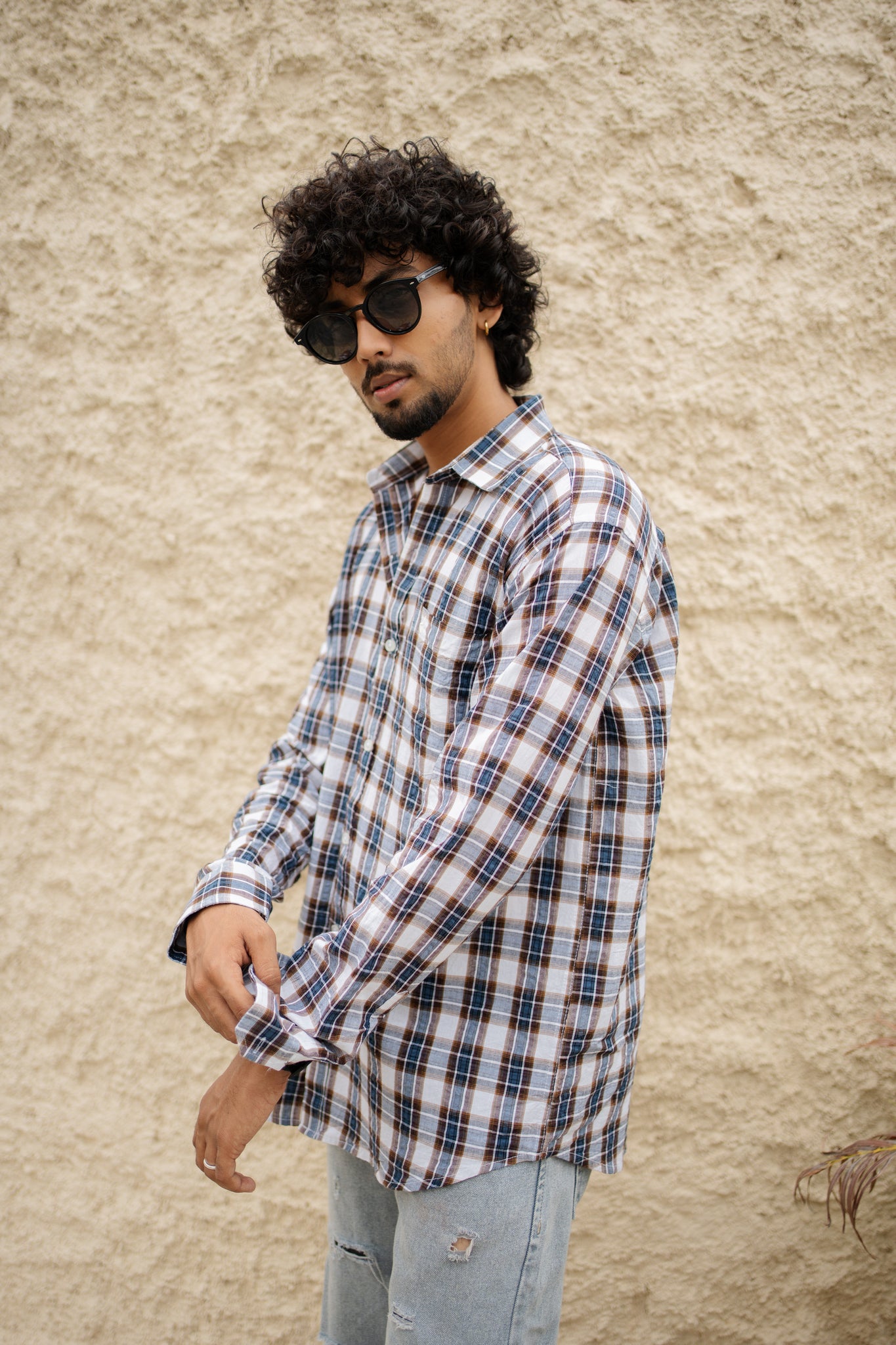 mens cocoa blue check shirt