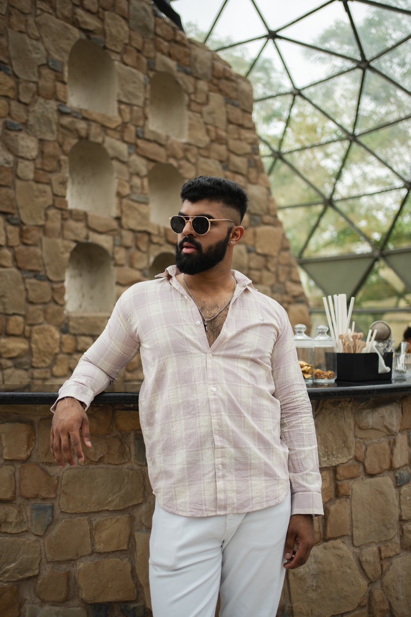 faded purple cotton slim fit check shirt