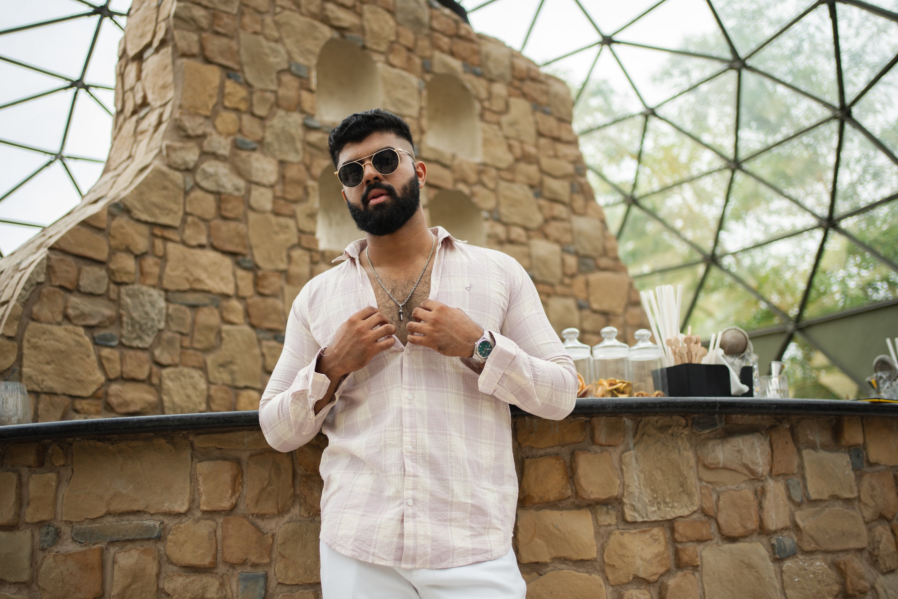 faded purple cotton slim fit check shirt