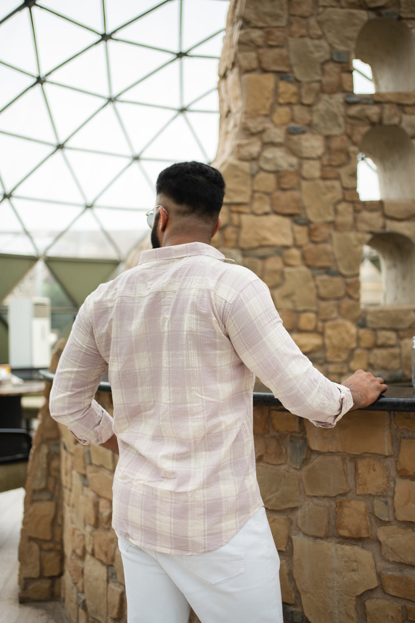 faded purple cotton slim fit check shirt
