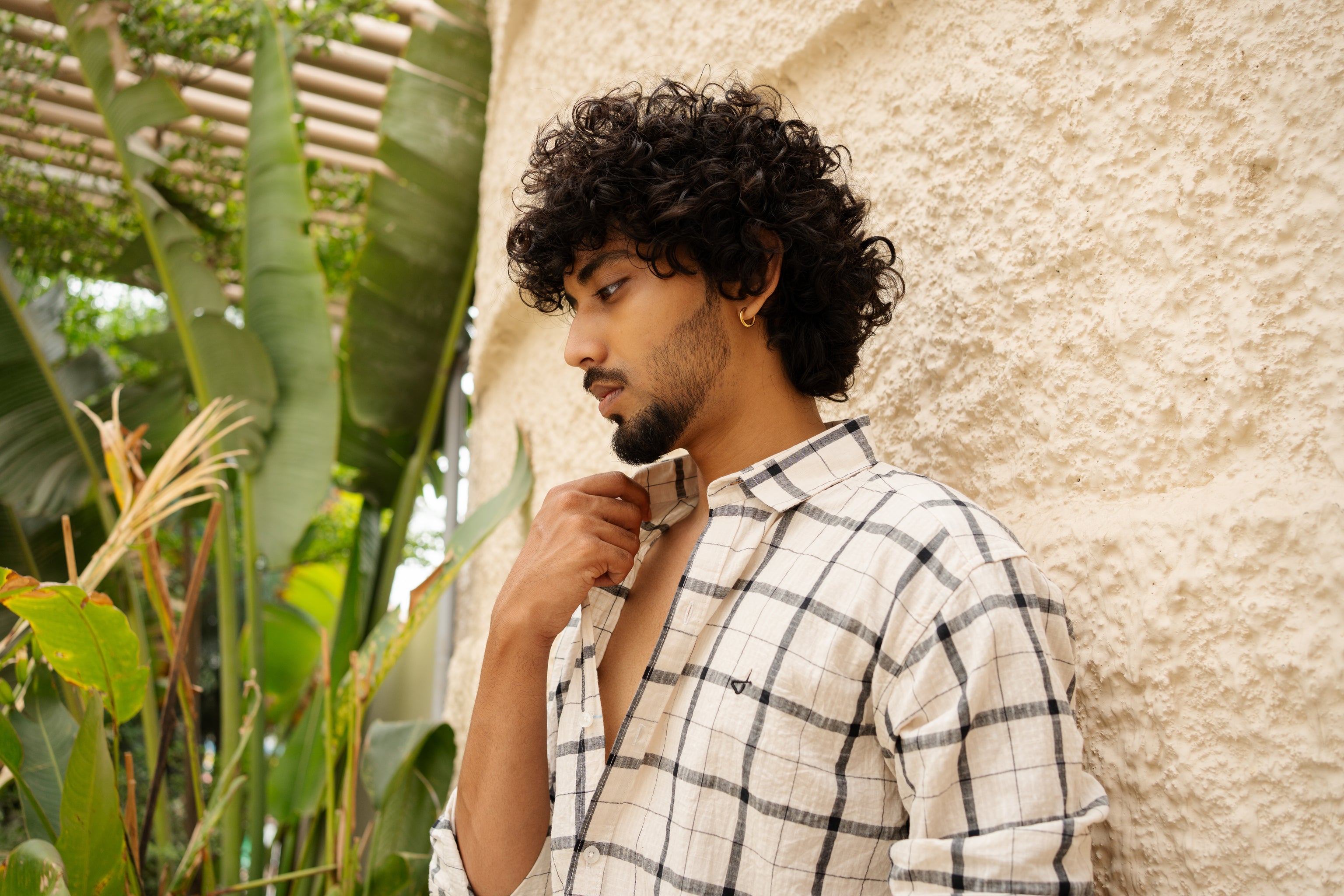 ivory cotton slim fit check shirt