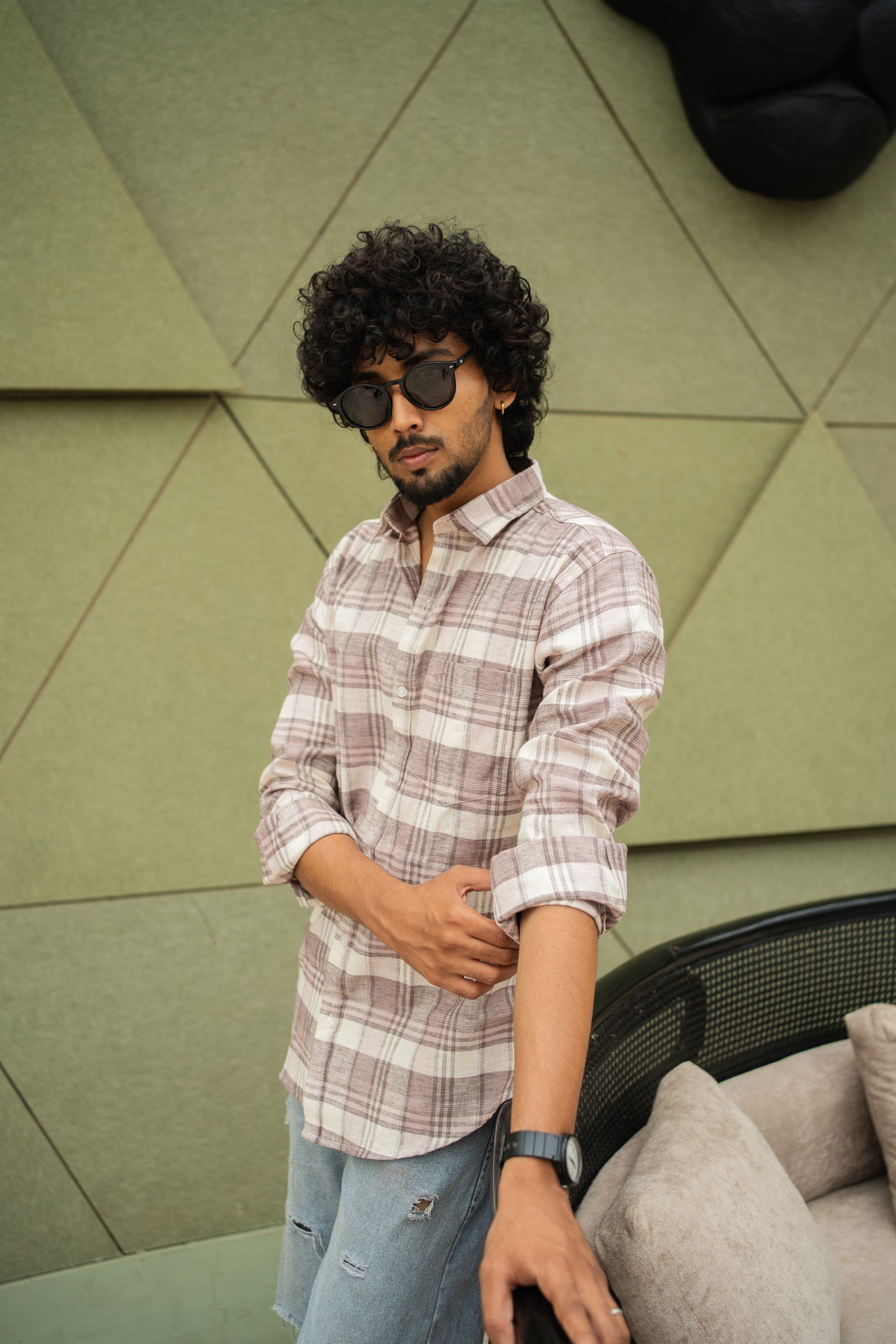 dusty brown check shirt