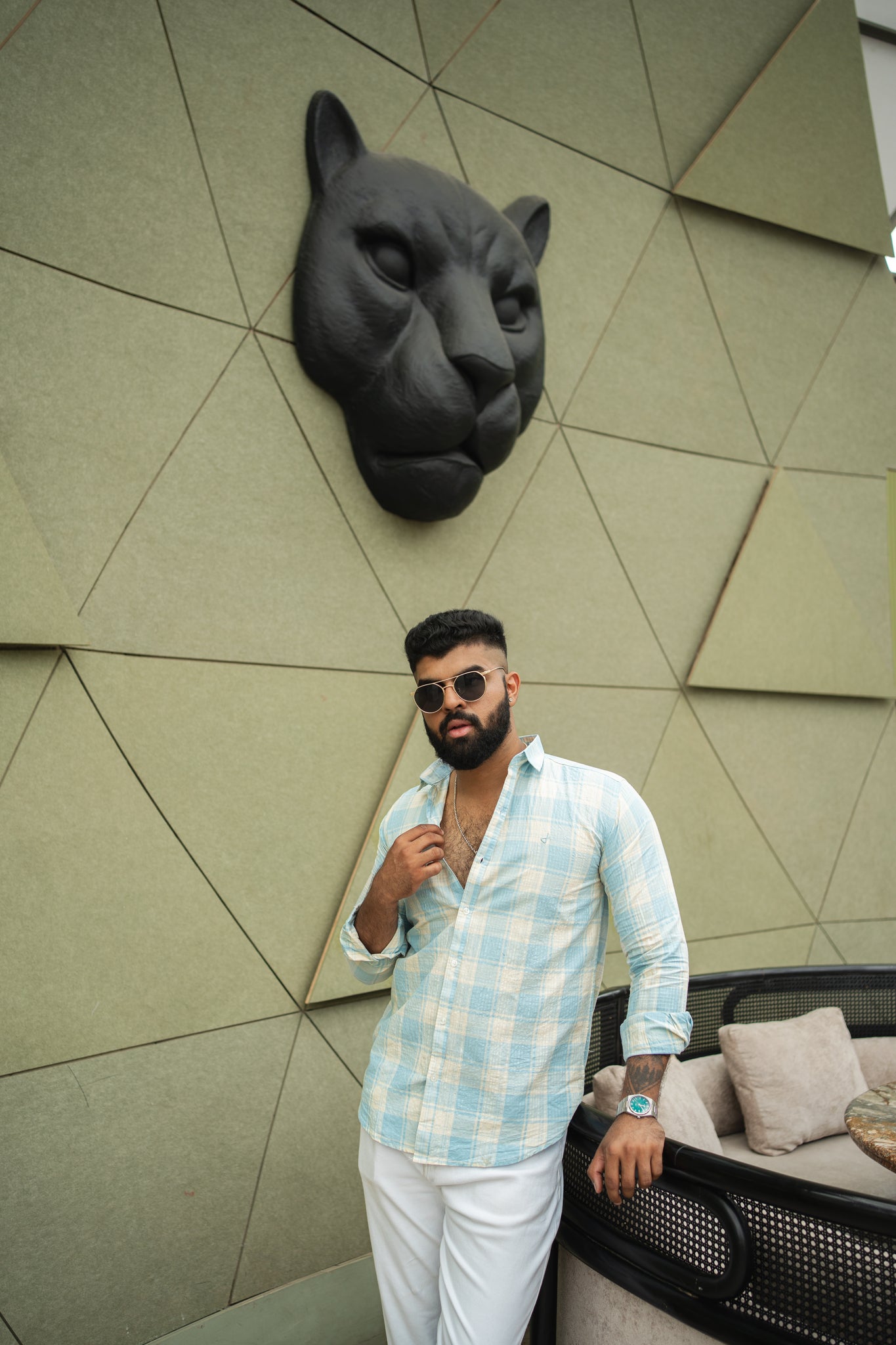faded sky cotton slim fit check shirt