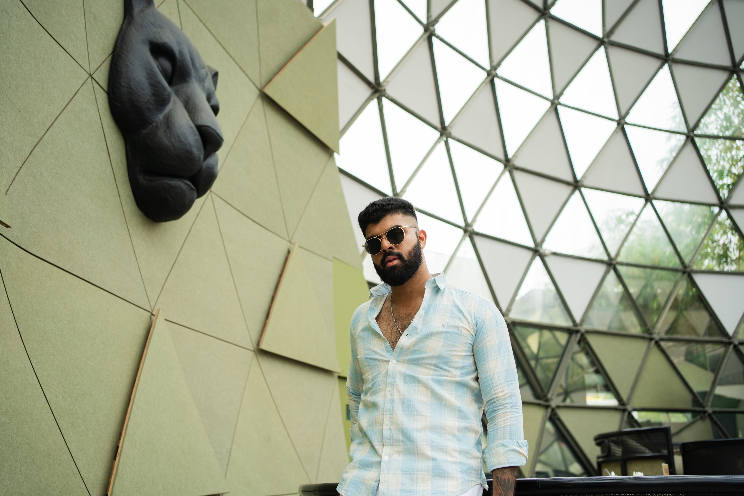 faded sky cotton slim fit check shirt