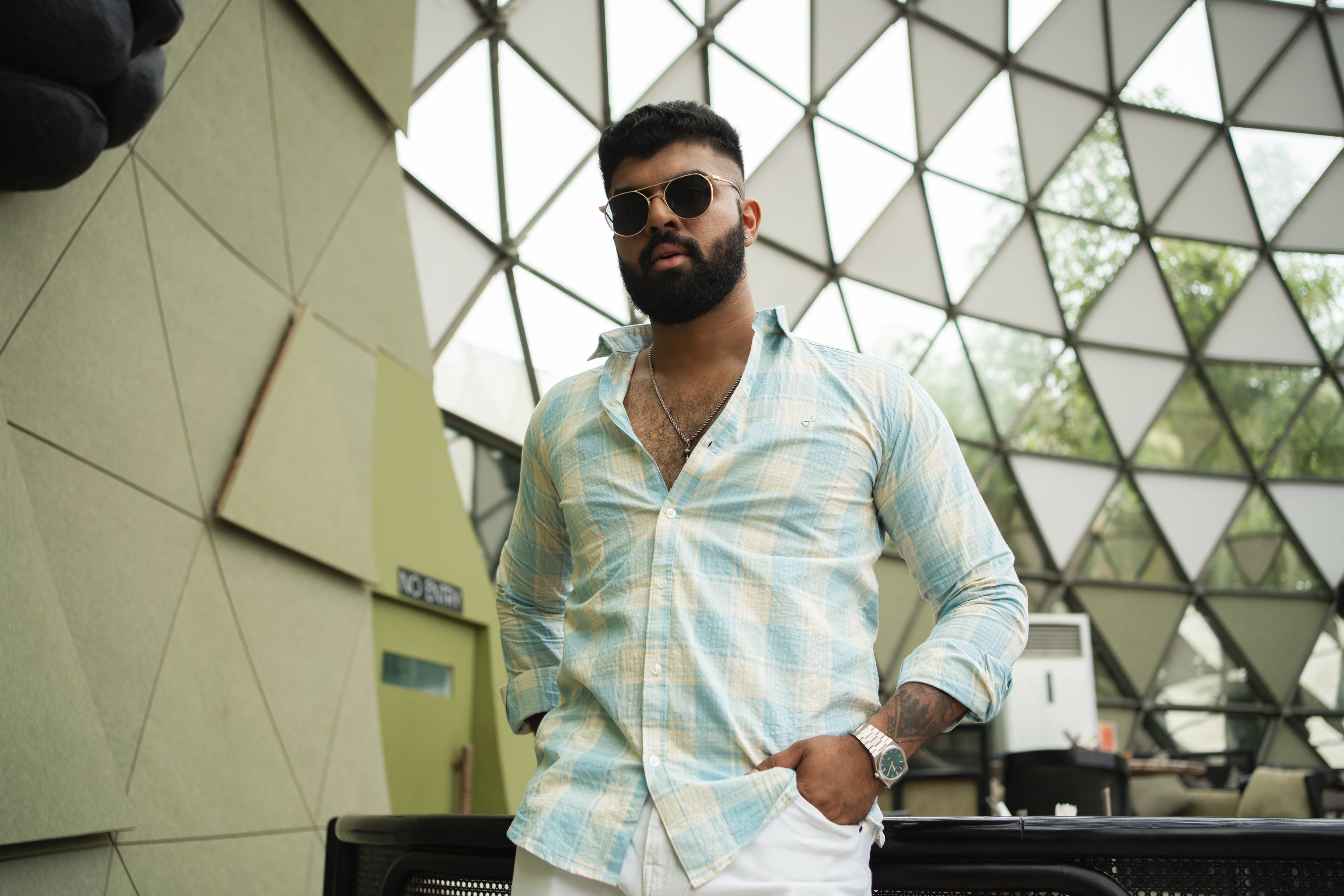 faded sky cotton slim fit check shirt