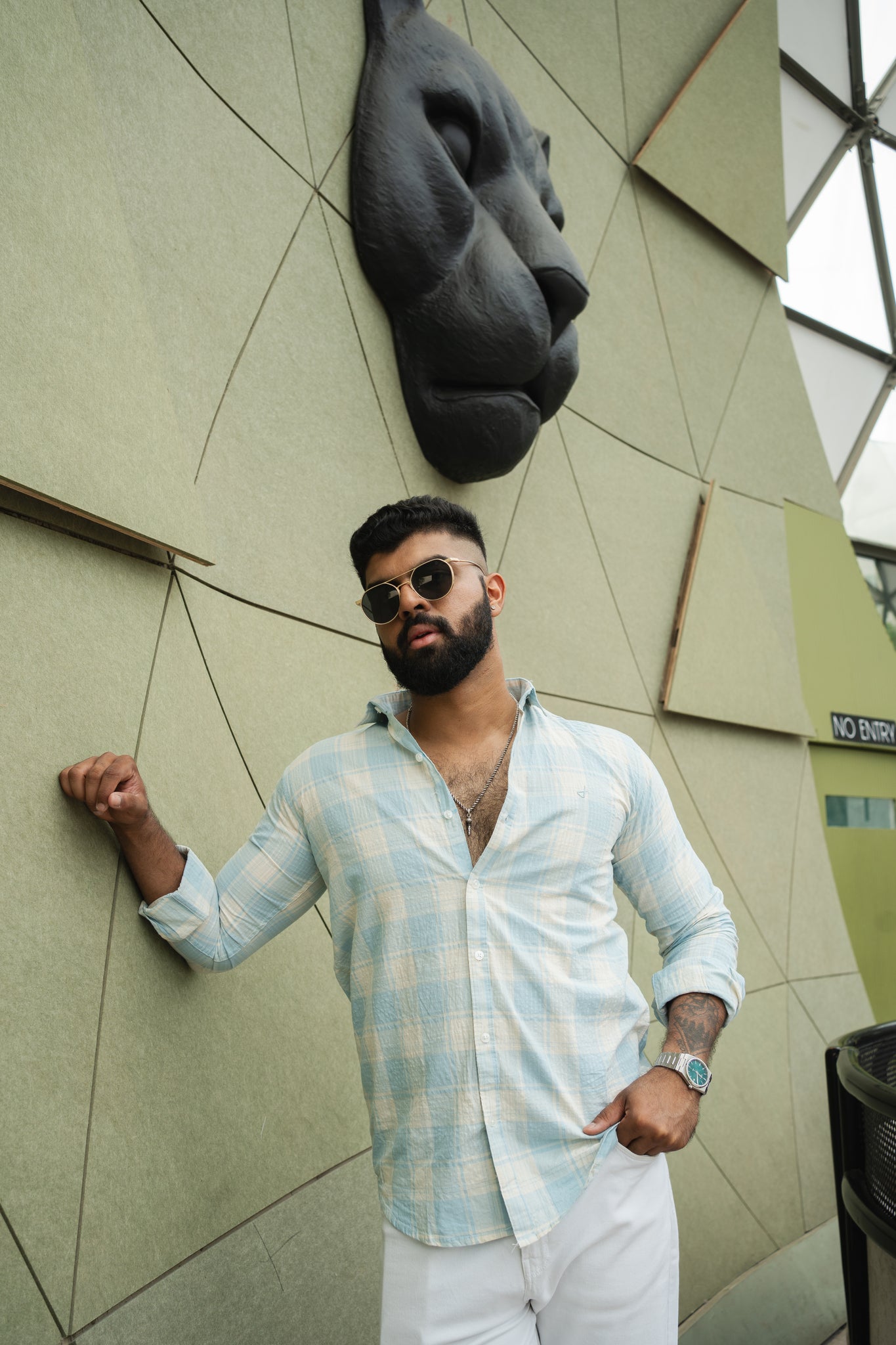 faded sky cotton slim fit check shirt