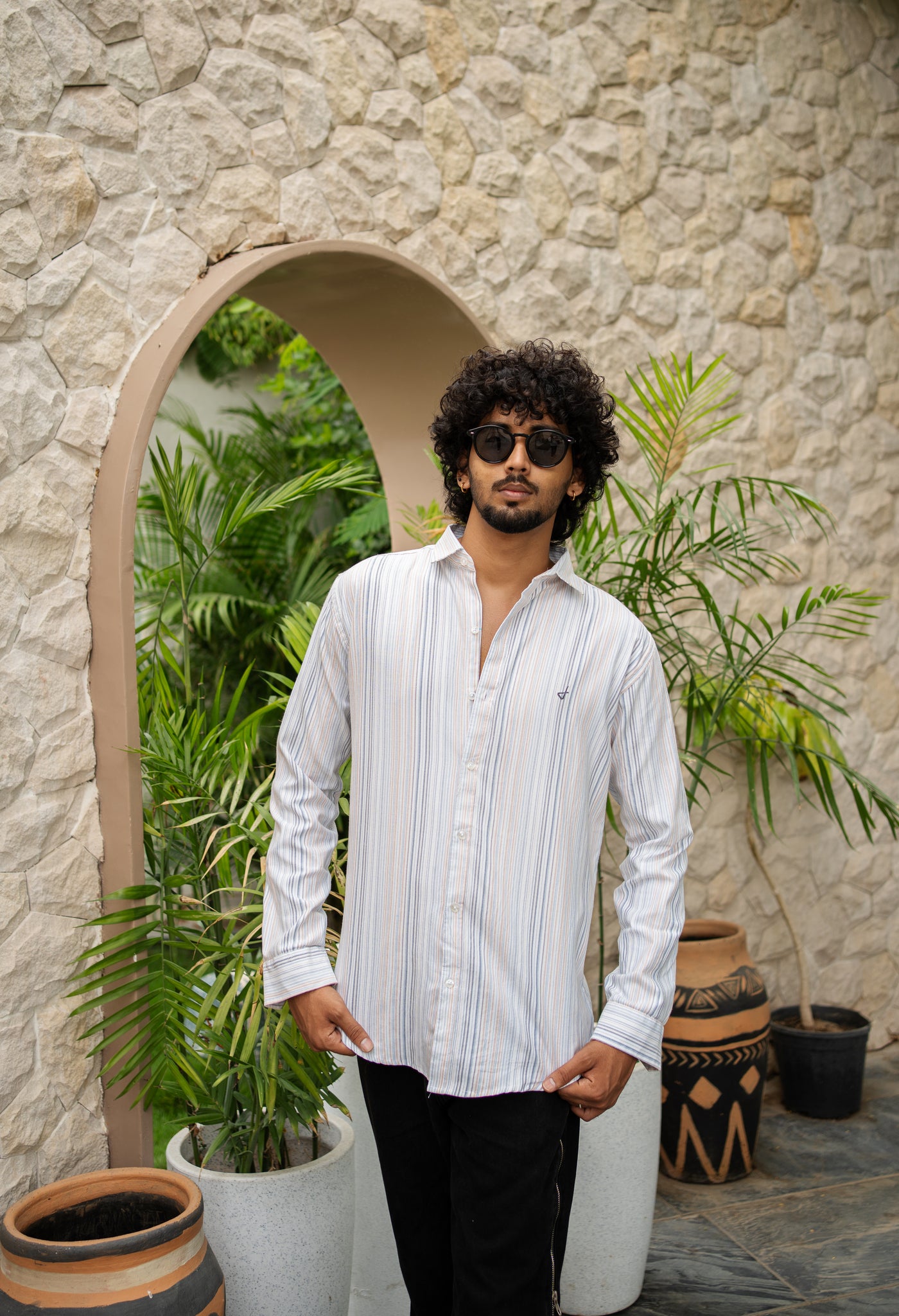 men’s ivory stripped shirt