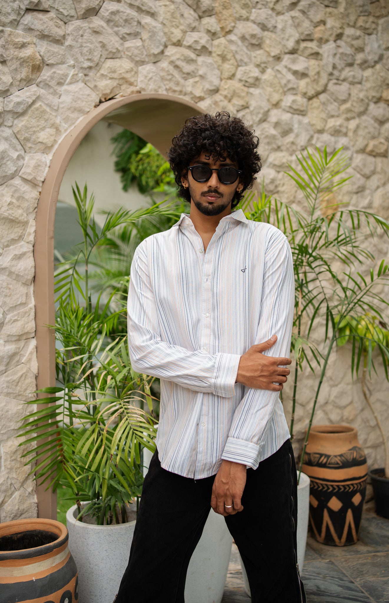 men’s ivory stripped shirt