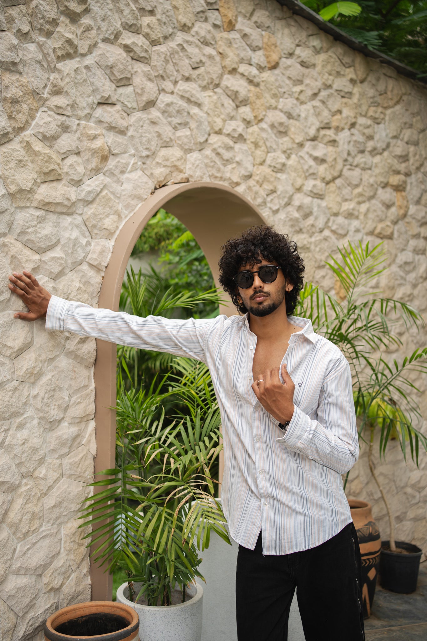 men’s ivory stripped shirt