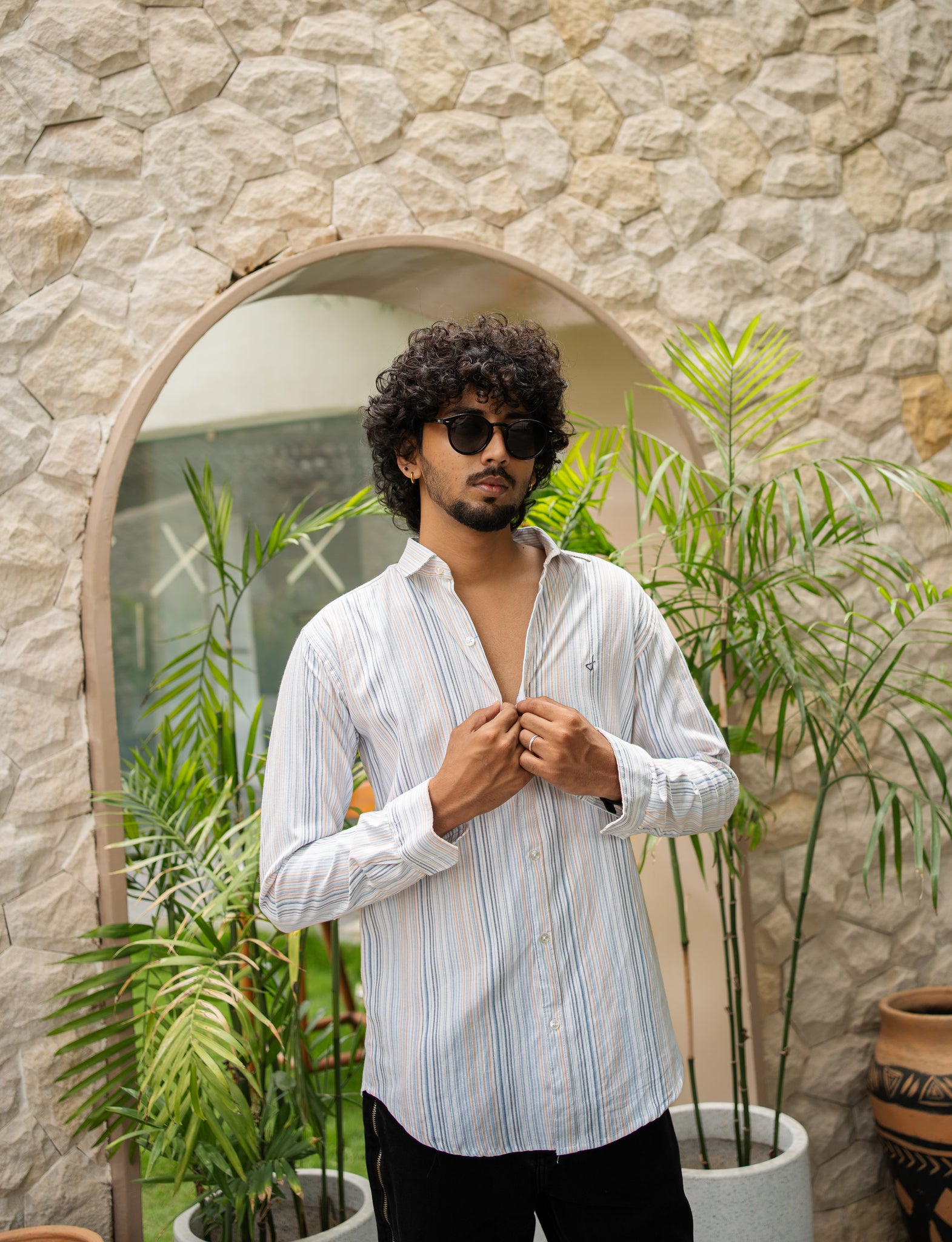 men’s ivory stripped shirt
