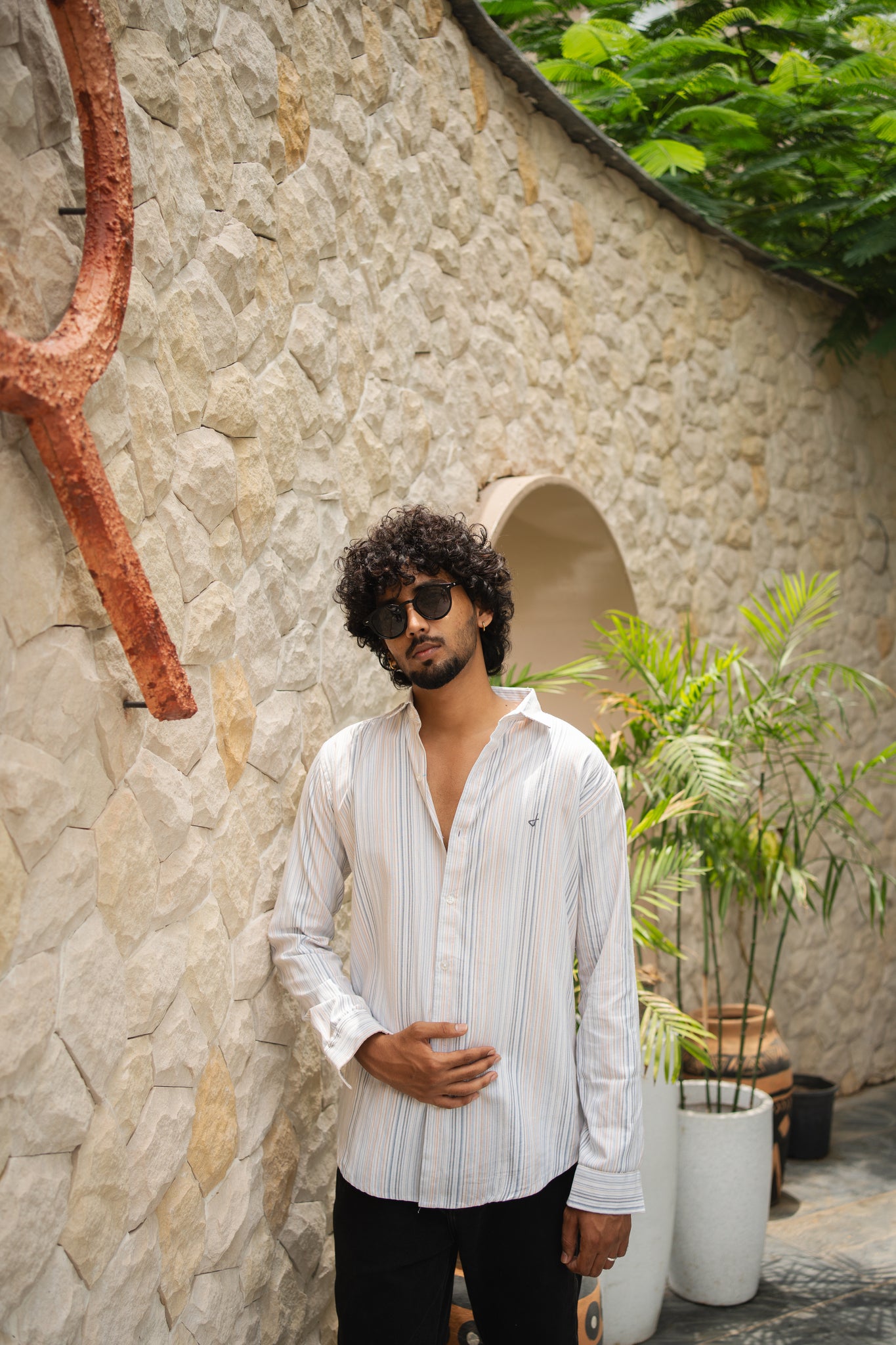 men’s ivory stripped shirt
