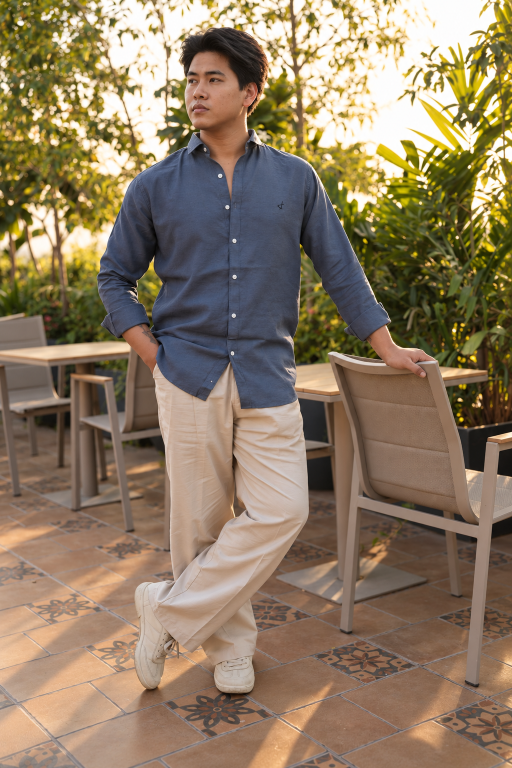 Light Blue Slub Lycra Plain Shirt