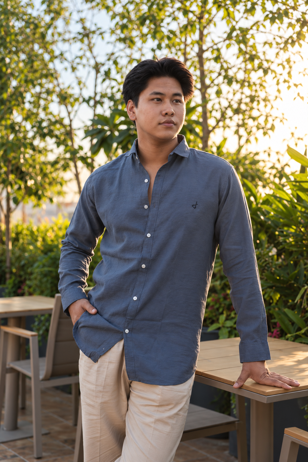 Light Blue Slub Lycra Plain Shirt