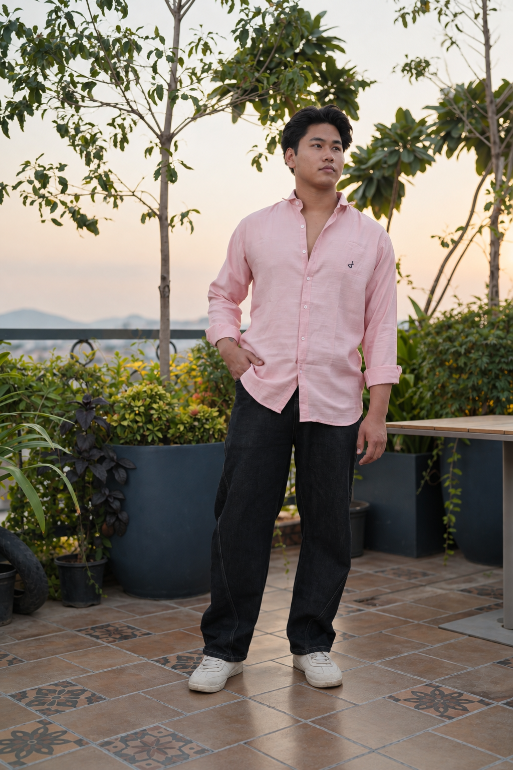 Pink Lining Lycra Plain Shirt