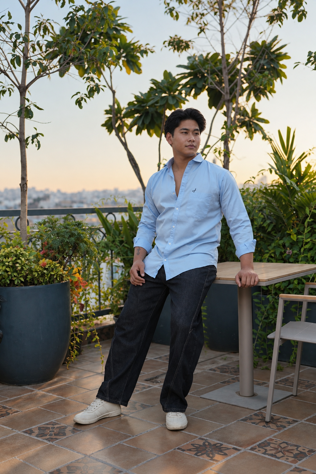 Sky Blue Satin Plain Shirt