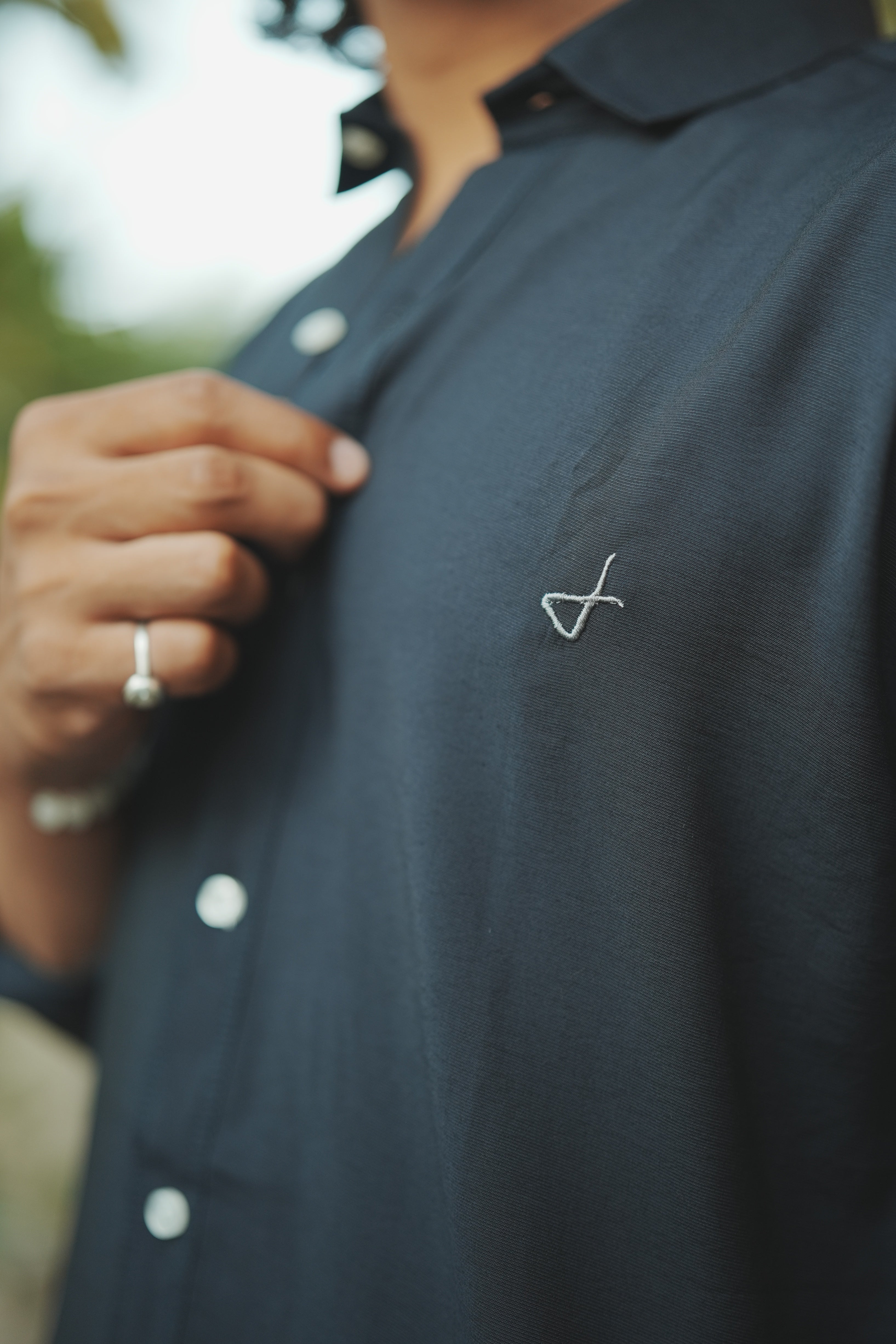 Navy Blue Lining Lycra Plain Shirt