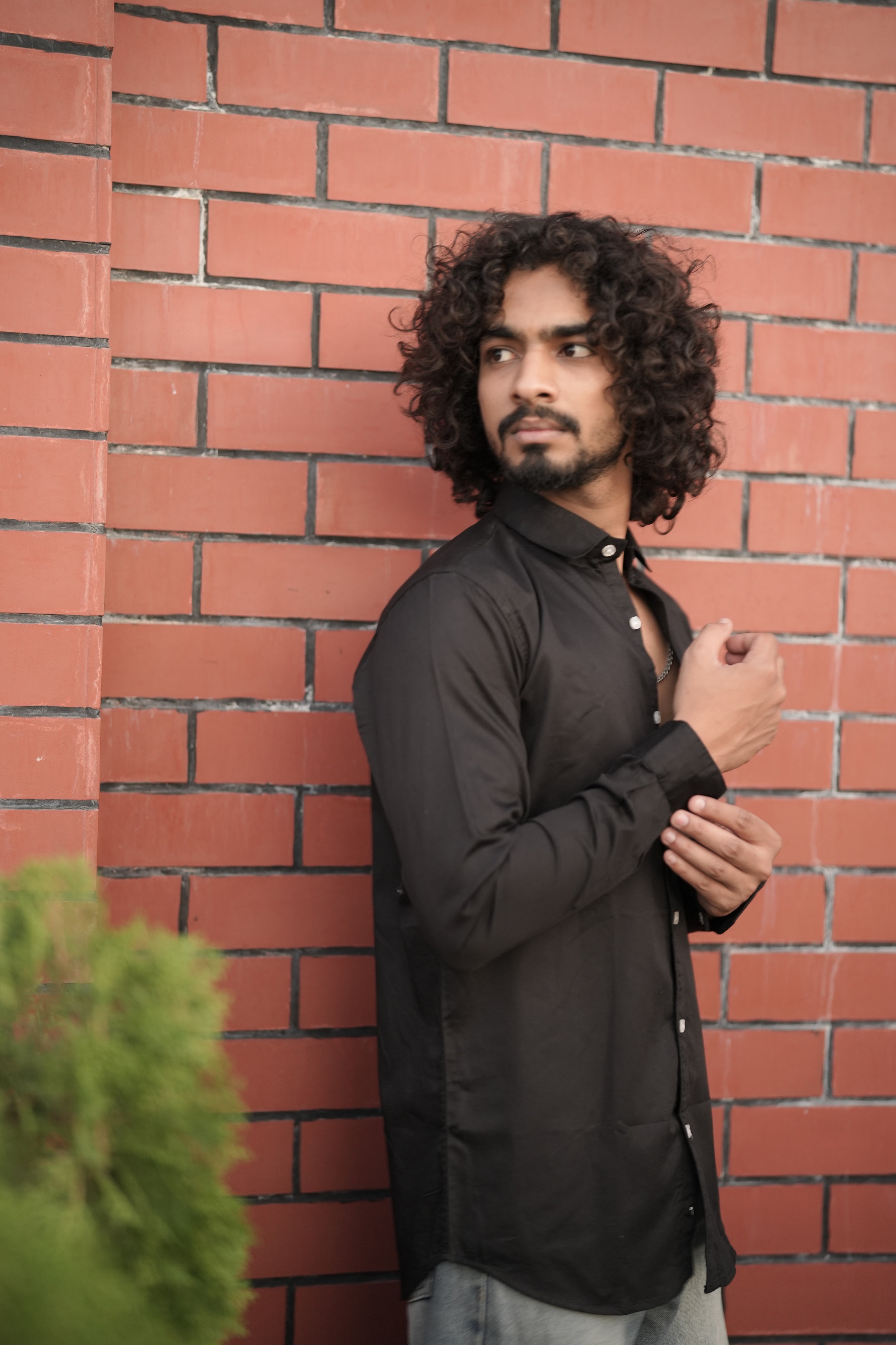 Black Satin Plain Shirt