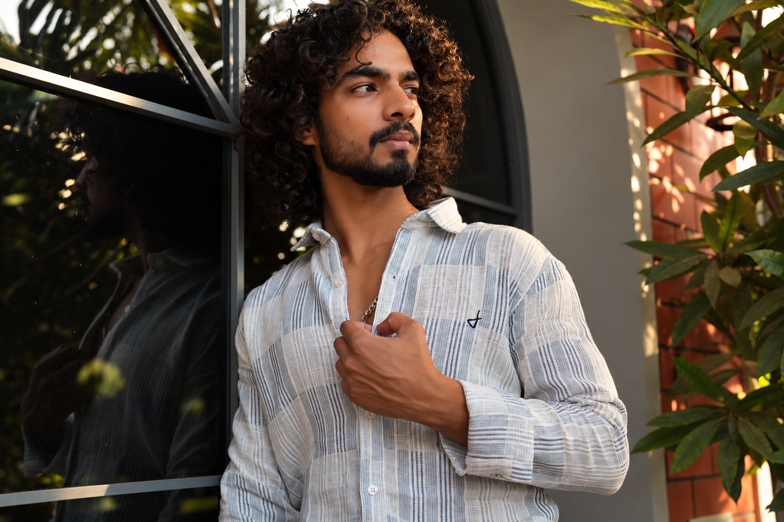 White Blue Jute Check Shirt