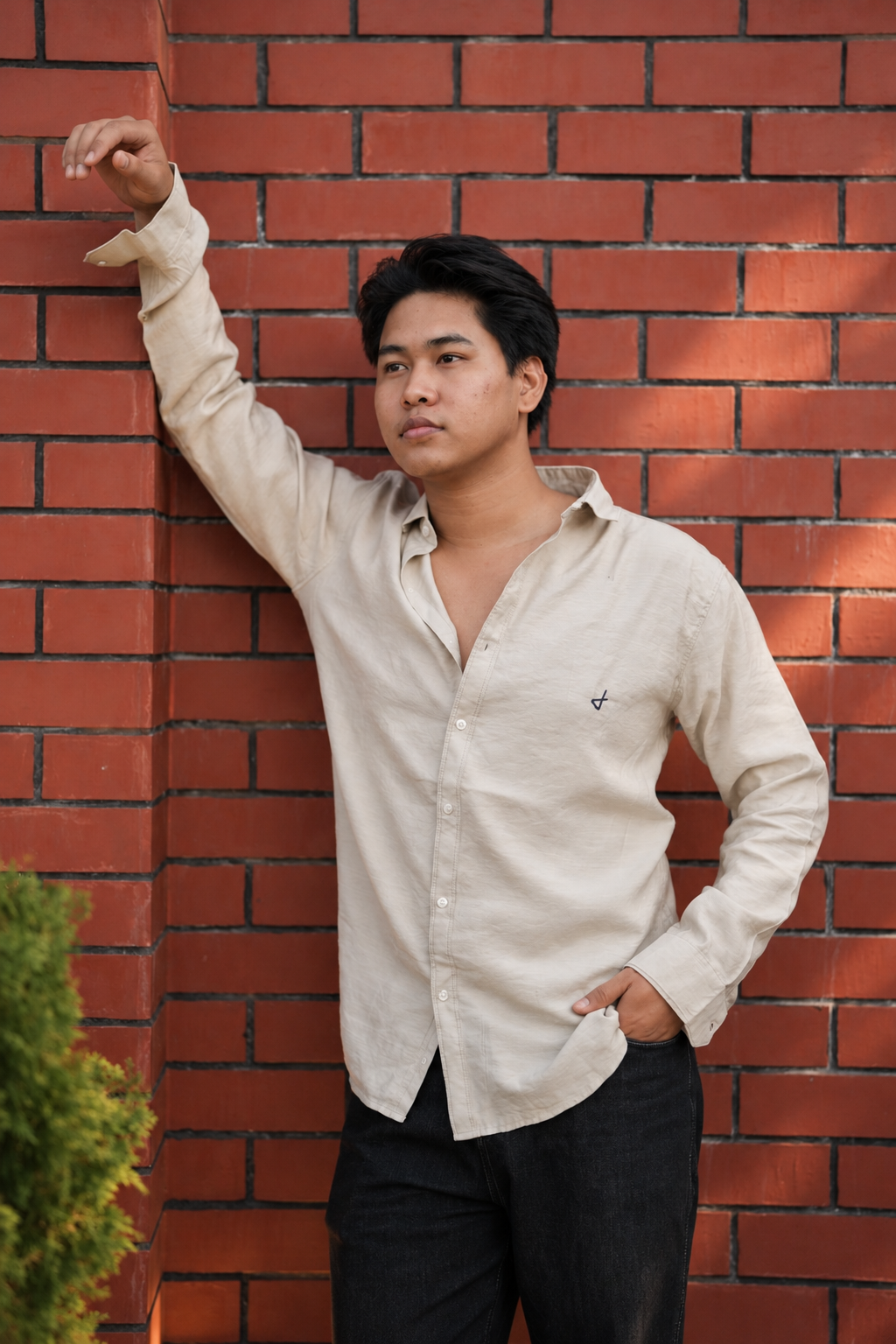 Ivory Slub Lycra Plain Shirt