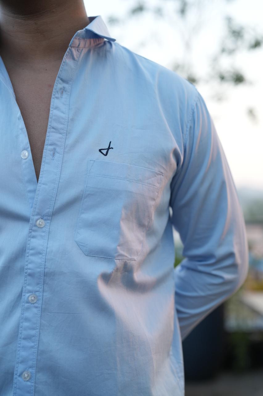 Sky Blue Satin Plain Shirt