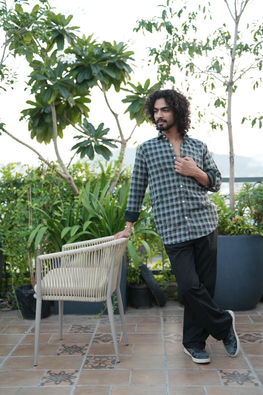 Black Double Cloth Check Shirt