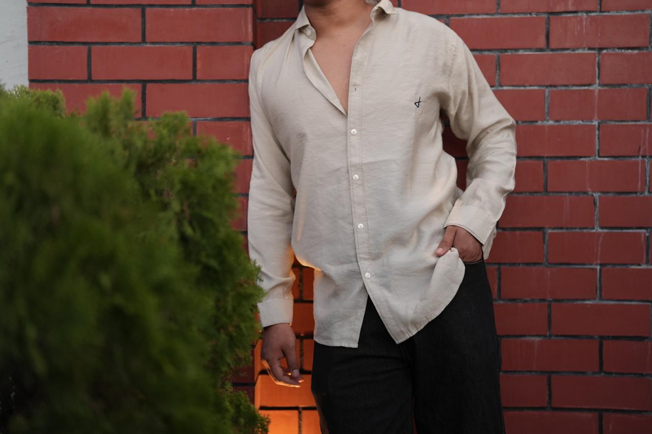 Ivory Slub Lycra Plain Shirt